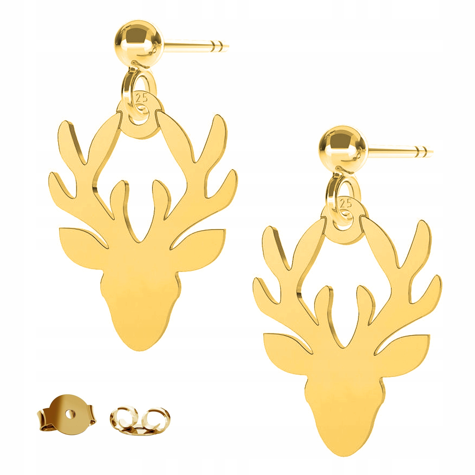 Zlaté Náušnice Puzetky Jelen Zvíře Parohy Hlava Jelena stříbro