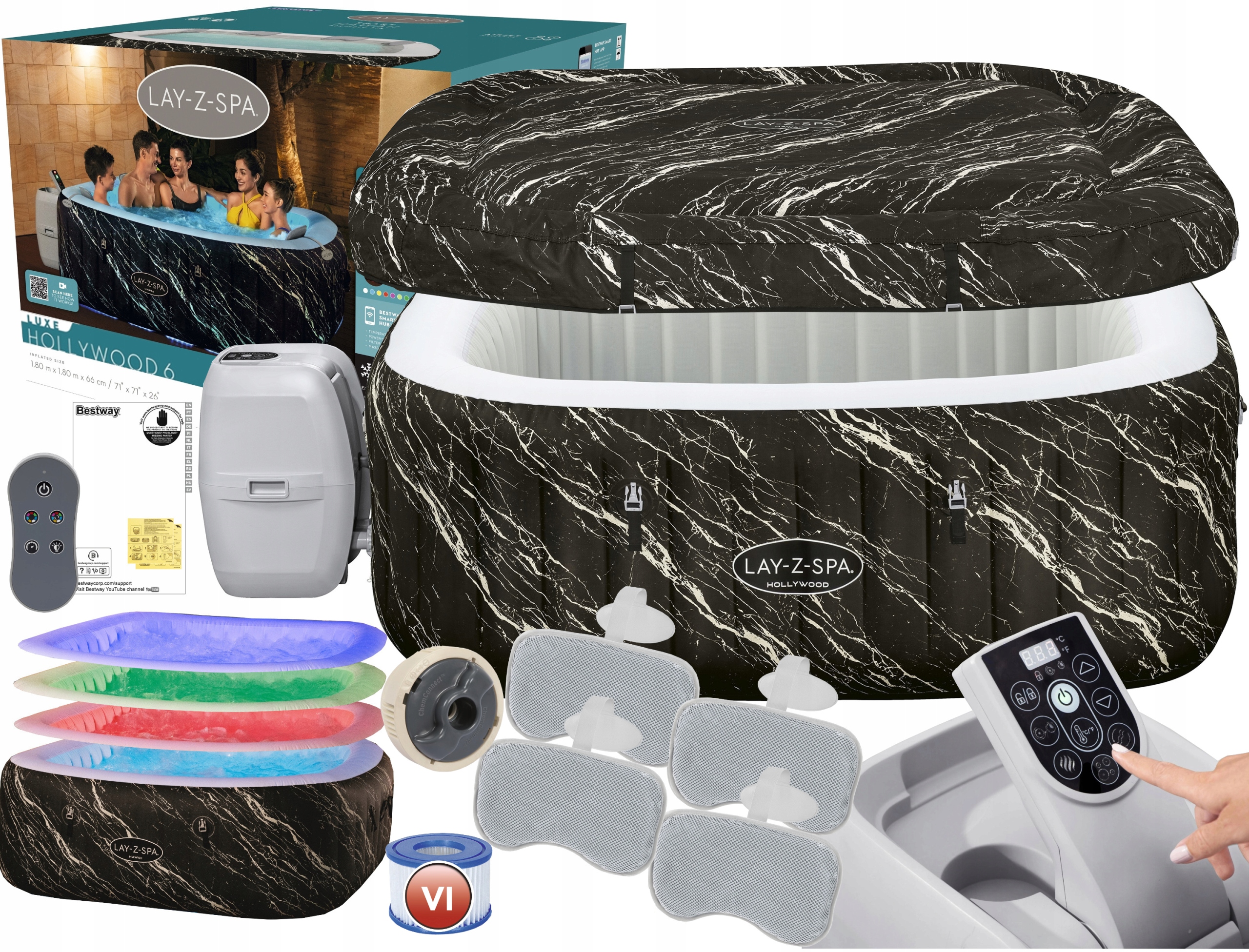 BESTWAY 6001F Nadmuchiwane Ogrodowe Domowe SPA Hydromasaż 6os LED