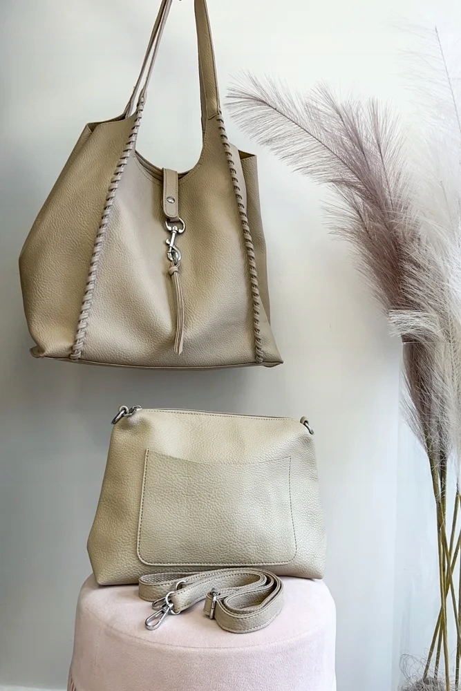 Velká taška na rameno v sadě s kosmetikou Béžová Uni