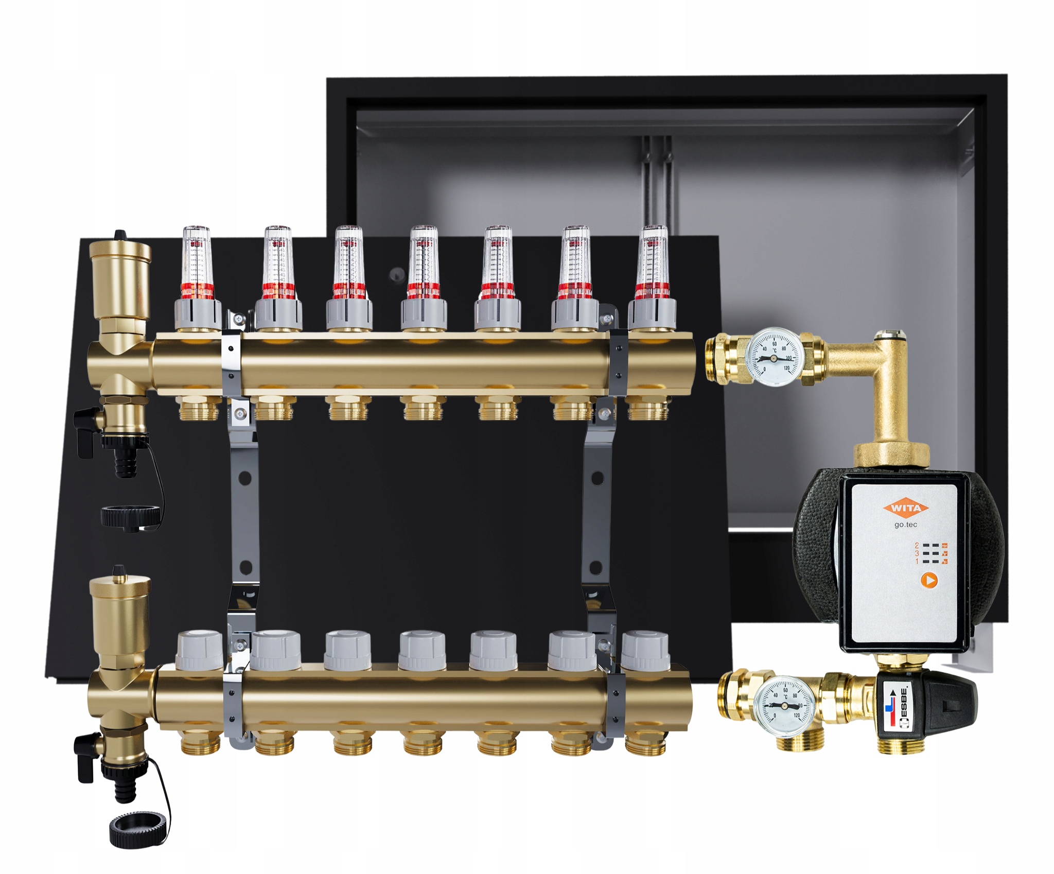 Rozdělovač pro podlahu 7 okruhů s skupinou Wita podomítková skříňka