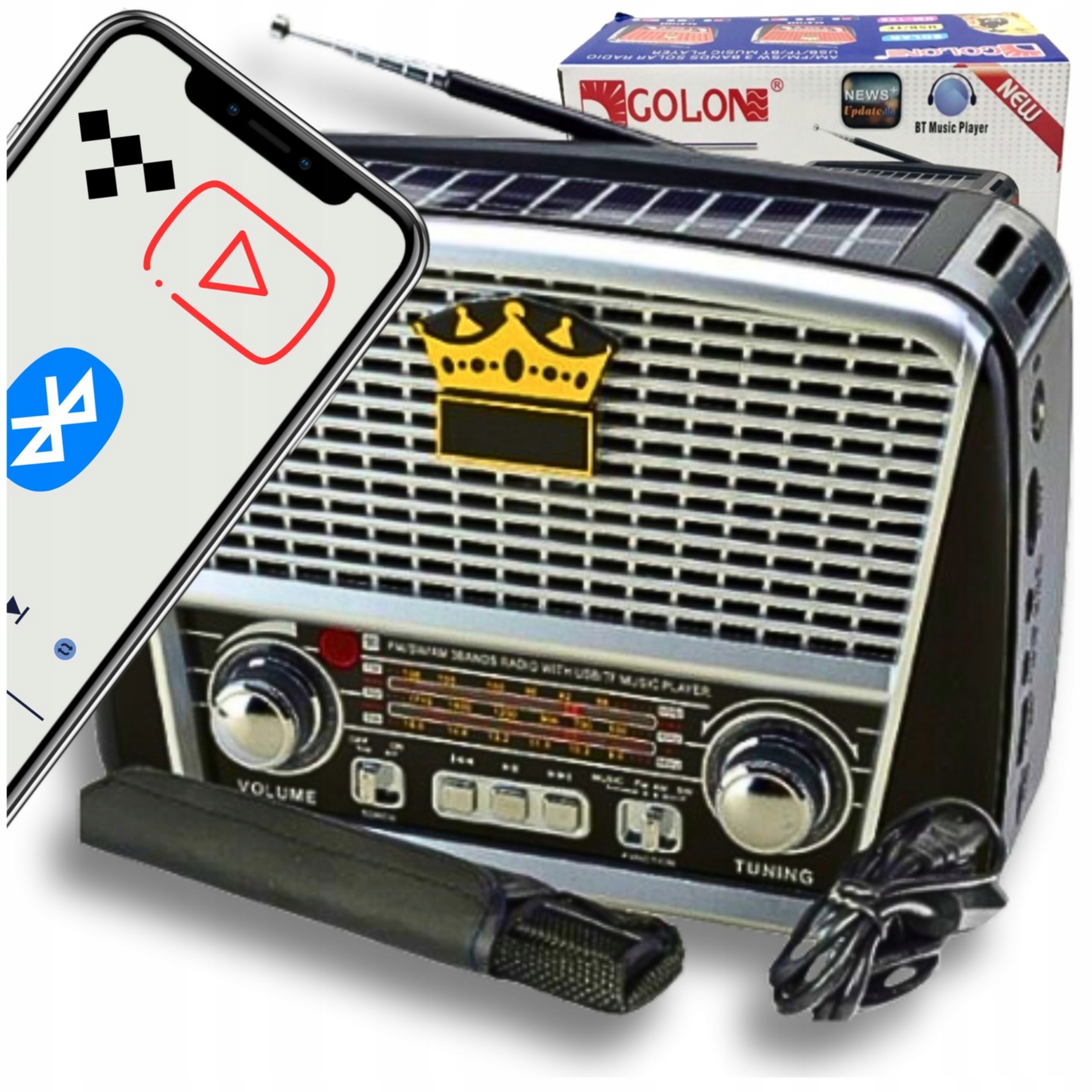 Solární Rádio Bluetooth Přenosné Retro Akumulátor Solární Kuchyňské Usb Fm Sd