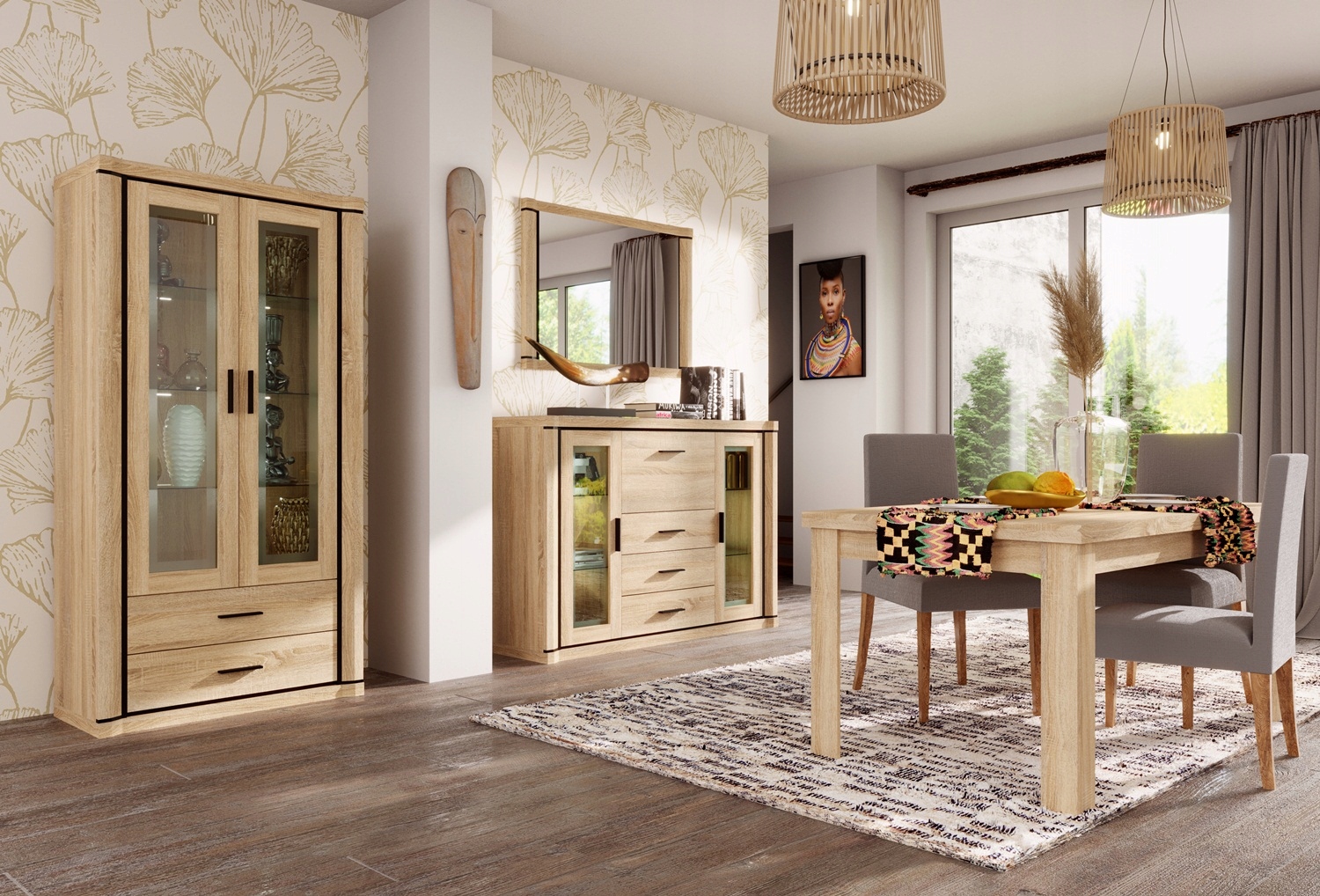 Witryna kredens z szufladami do salonu DALLAS D17 Kolekcja Witryna kredens do salonu DALLAS D17