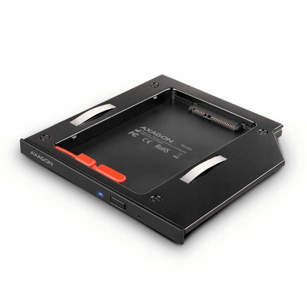 AXAGON RSS-CD09 Ramka na 2,5'' SSD-HDD do gniazda DVD, 9.5mm LED aluminium