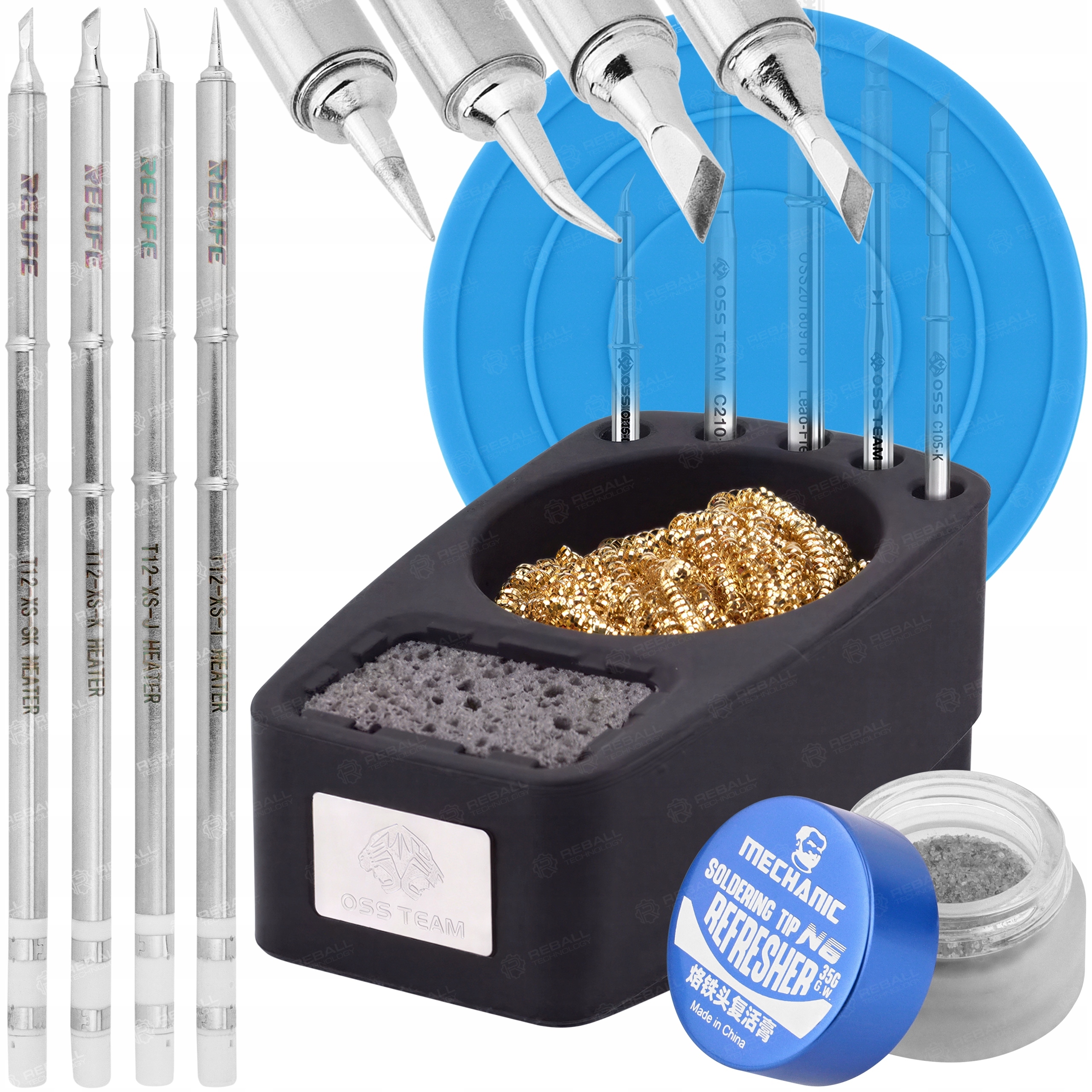 Sada 4 Hrotů T12 Čistič Hrotů Silikonový Černý Podstavec Organizér