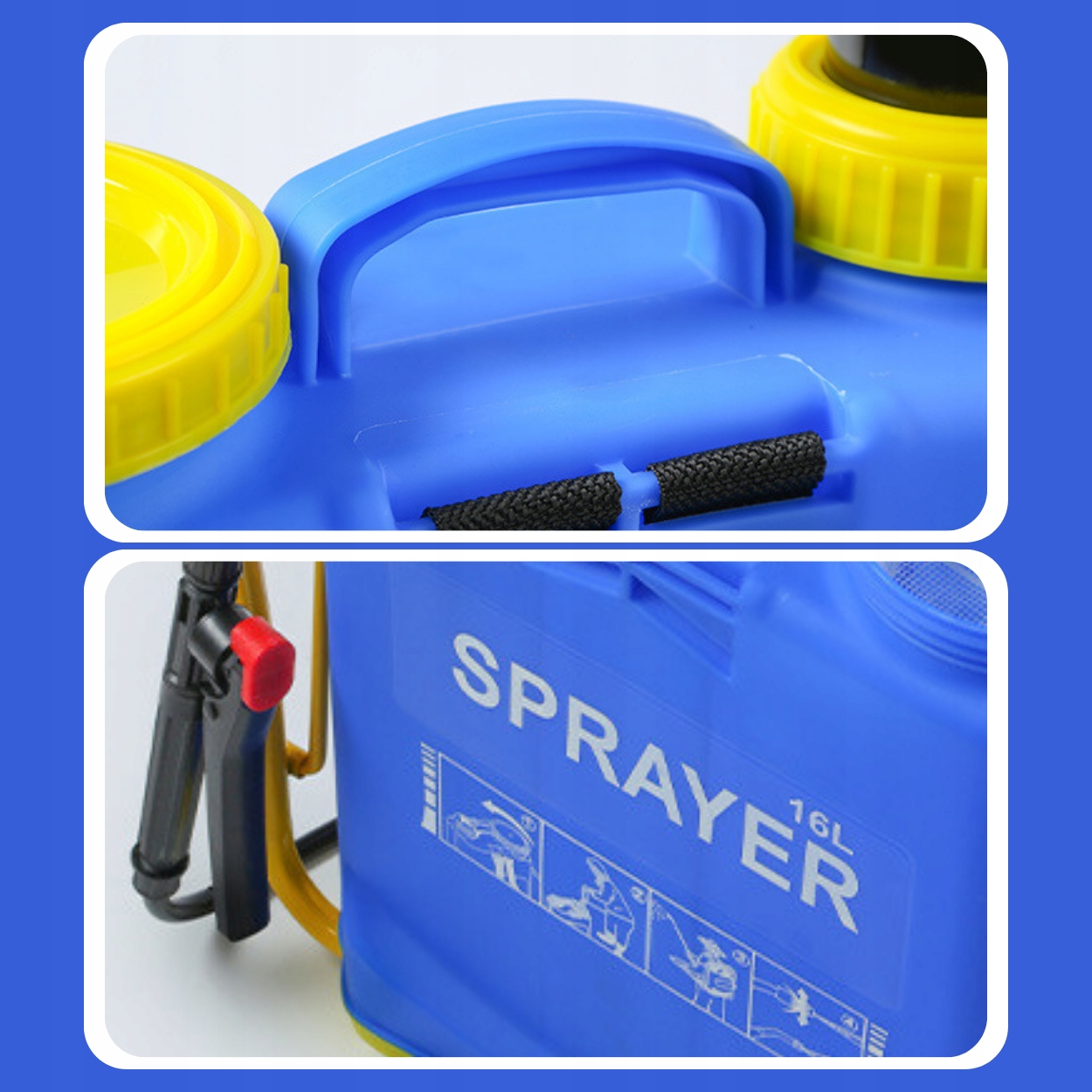 OPRYSKIWACZ CIŚNIENIOWY PRO 16L DŁUGA LANCA 100cm WYTRZYMAŁY OPRYSK Pojemność zbiornika 16 l