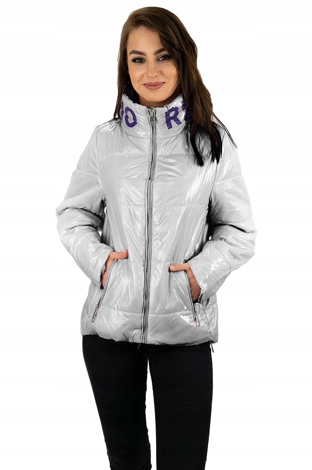 Tenká Bunda Se Stojáčkem B9567 Stříbrná L (40)