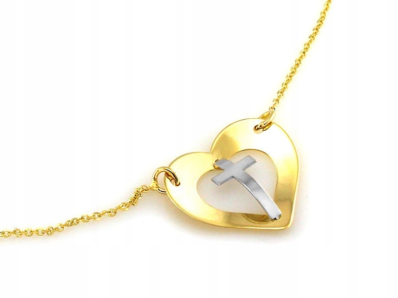Zlatý náhrdelník 585 křížek v srdci 47 cm, srdce s křížkem 1.92 g