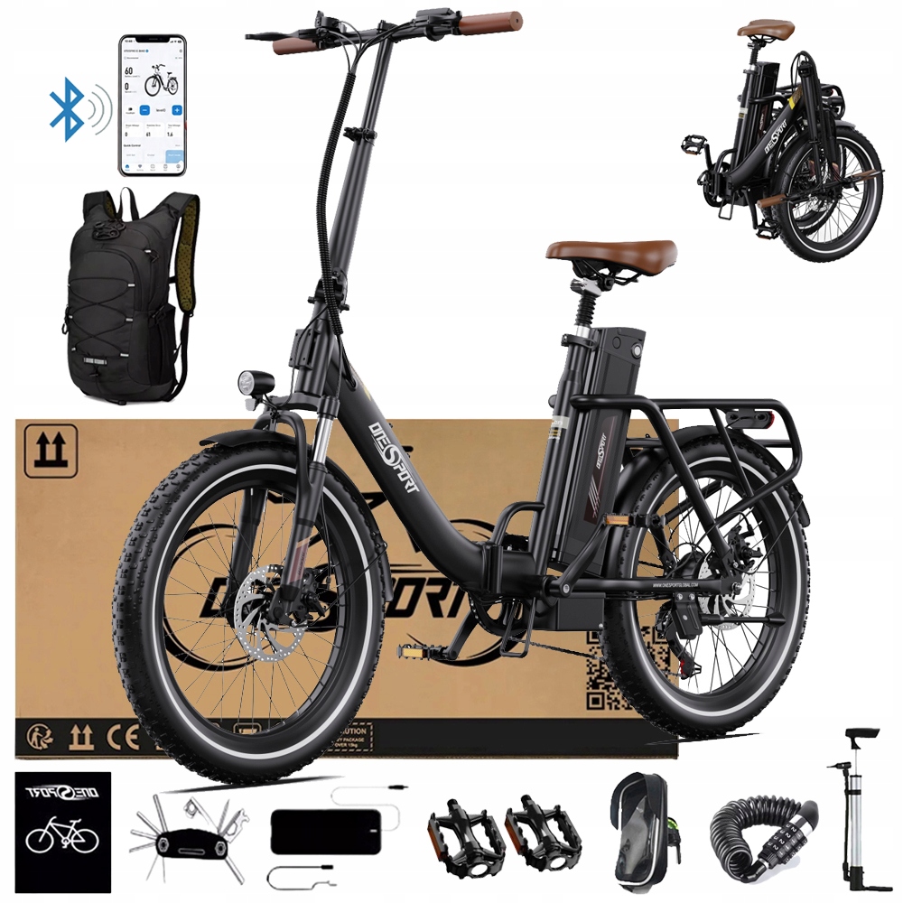 Rower Elektryczny Składany Onesport OT16-2 120KM 48V 17AH 250W Ebike 20"APP