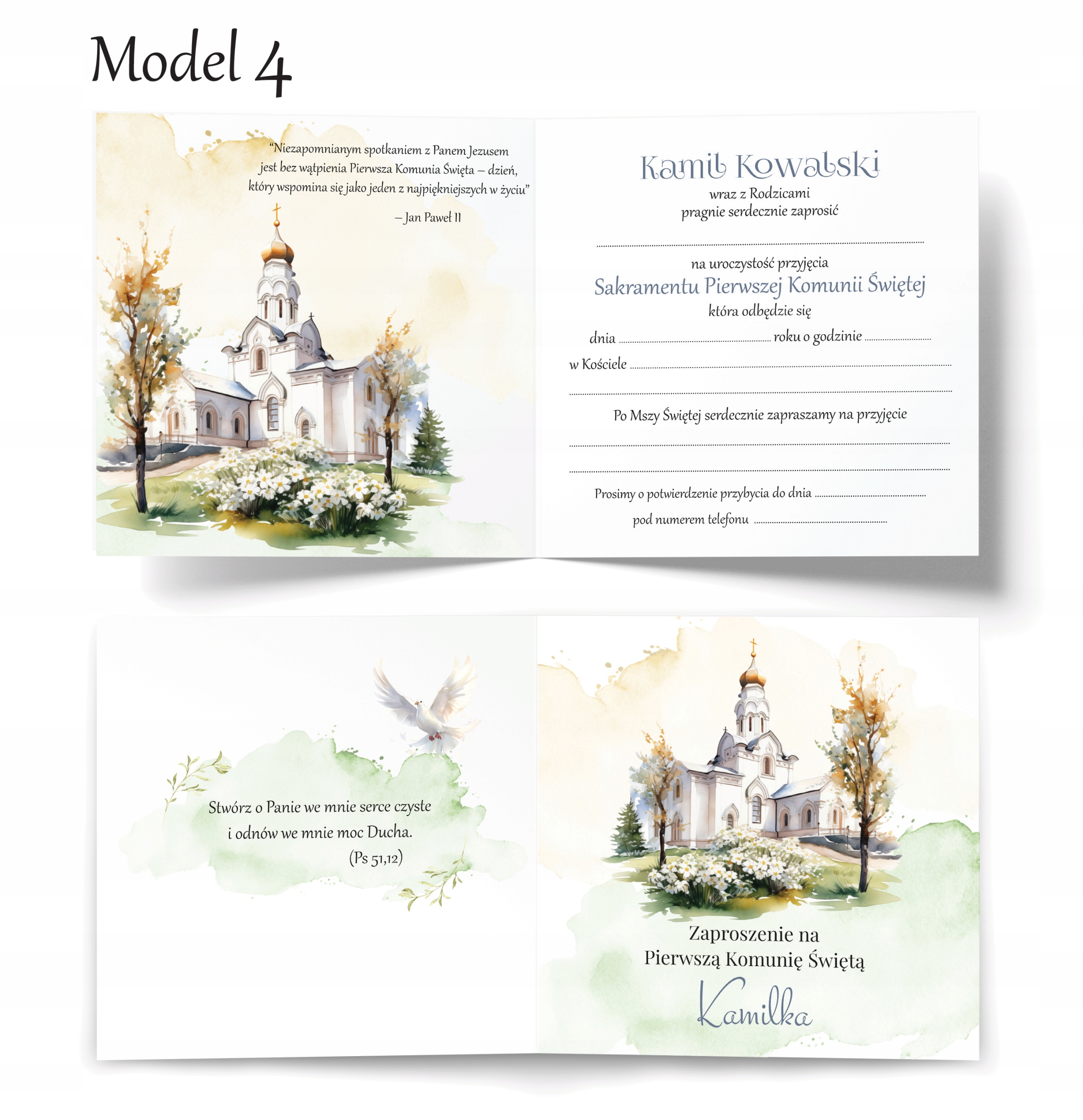 ZAPROSZENIA NA KOMUNIĘ DLA DZIEWCZYNKI I CHŁOPCA + KOPERTA Z NADRUKIEM Kolor wielokolorowy