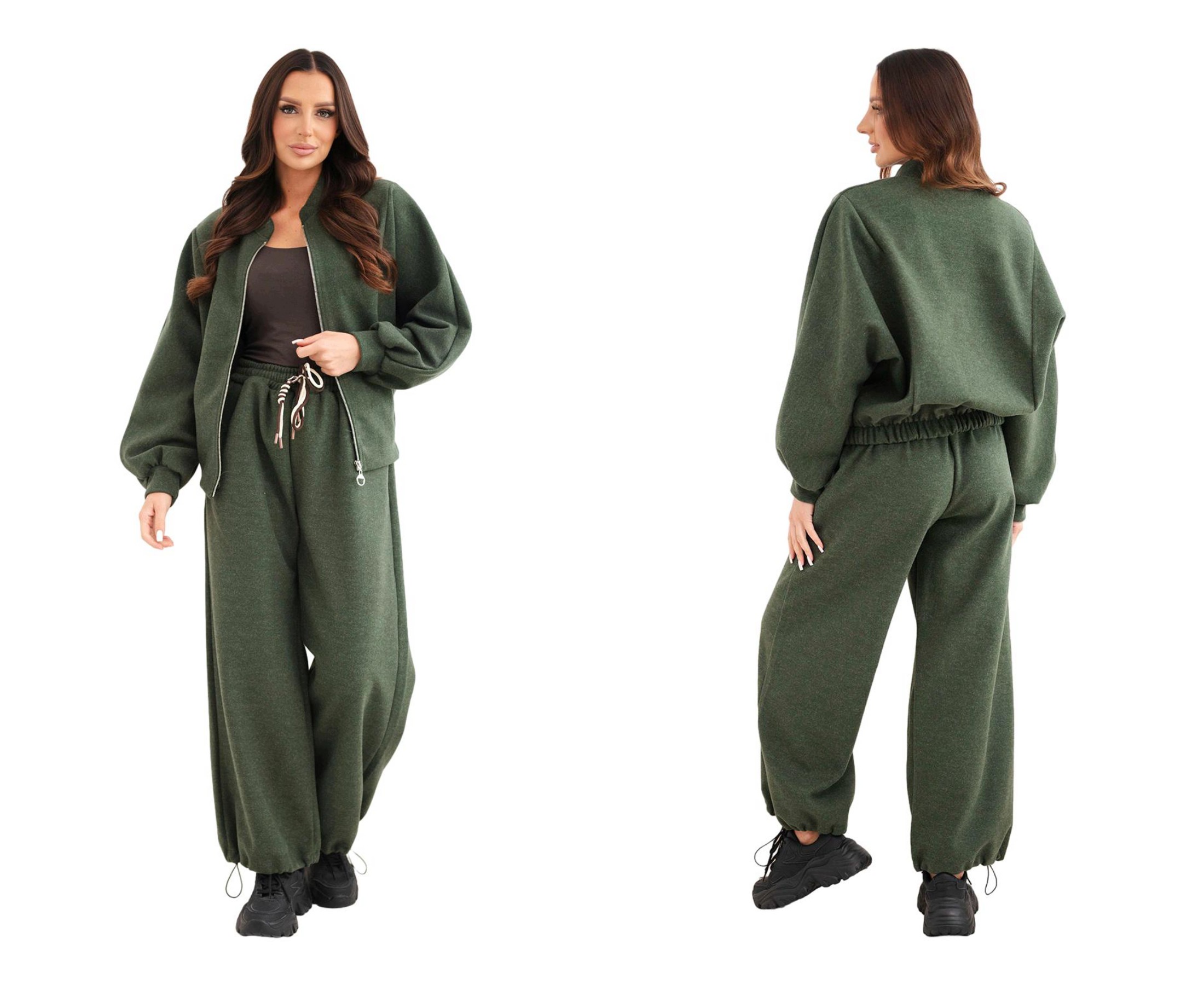 Tepláková souprava s mikina bomber na zip a khaki jogger kalhoty