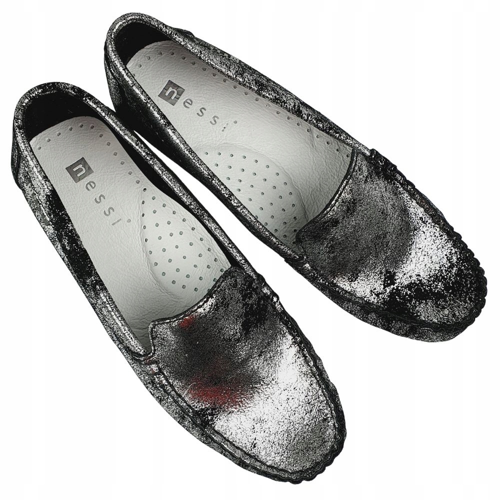 Mokasyny Nessi 17130 srebro 5_3 r. 41 Wzór dominujący bez wzoru