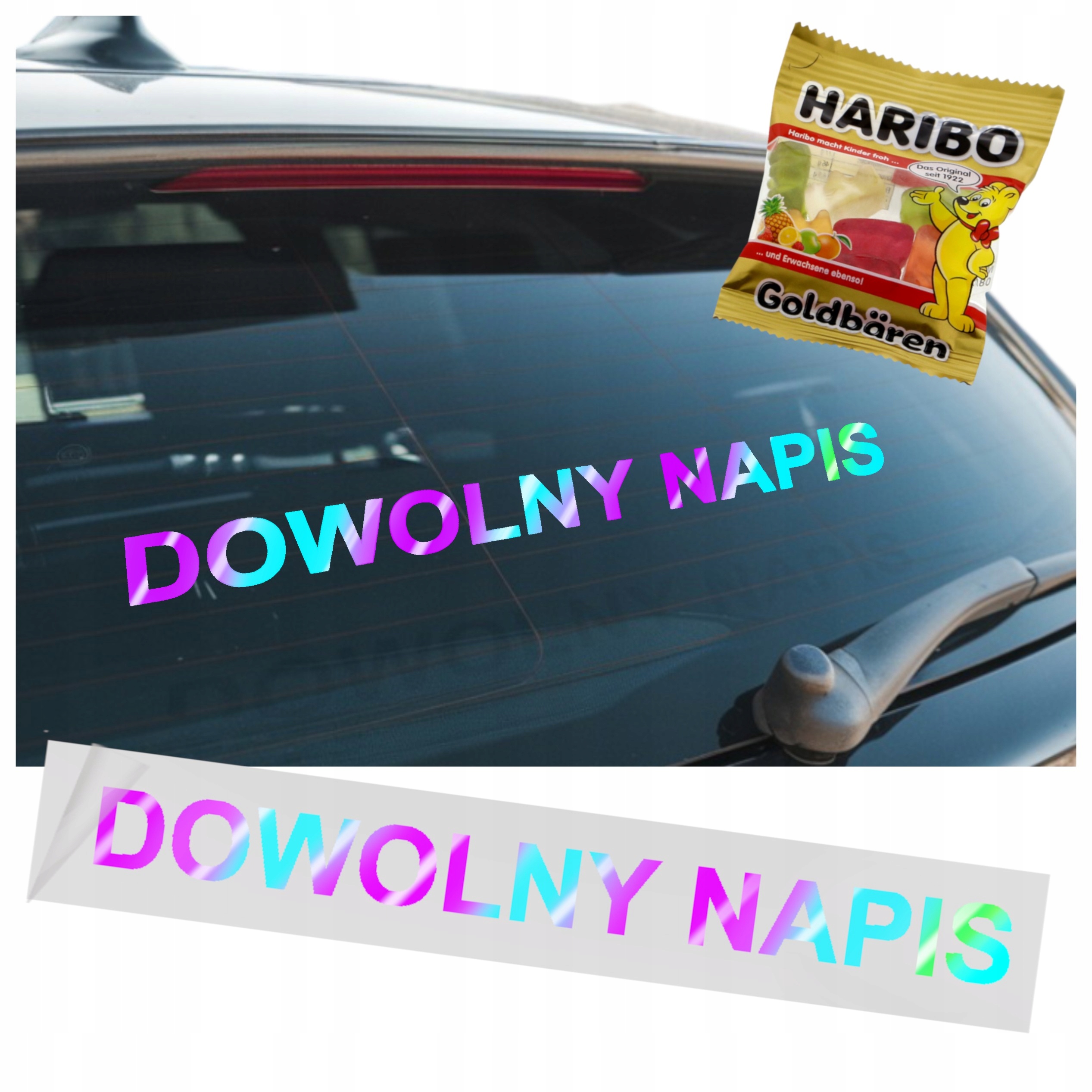 Naklejka Z Napisem na samochód szybę Twój Tekst Cytat 30cm Hologram Chrom