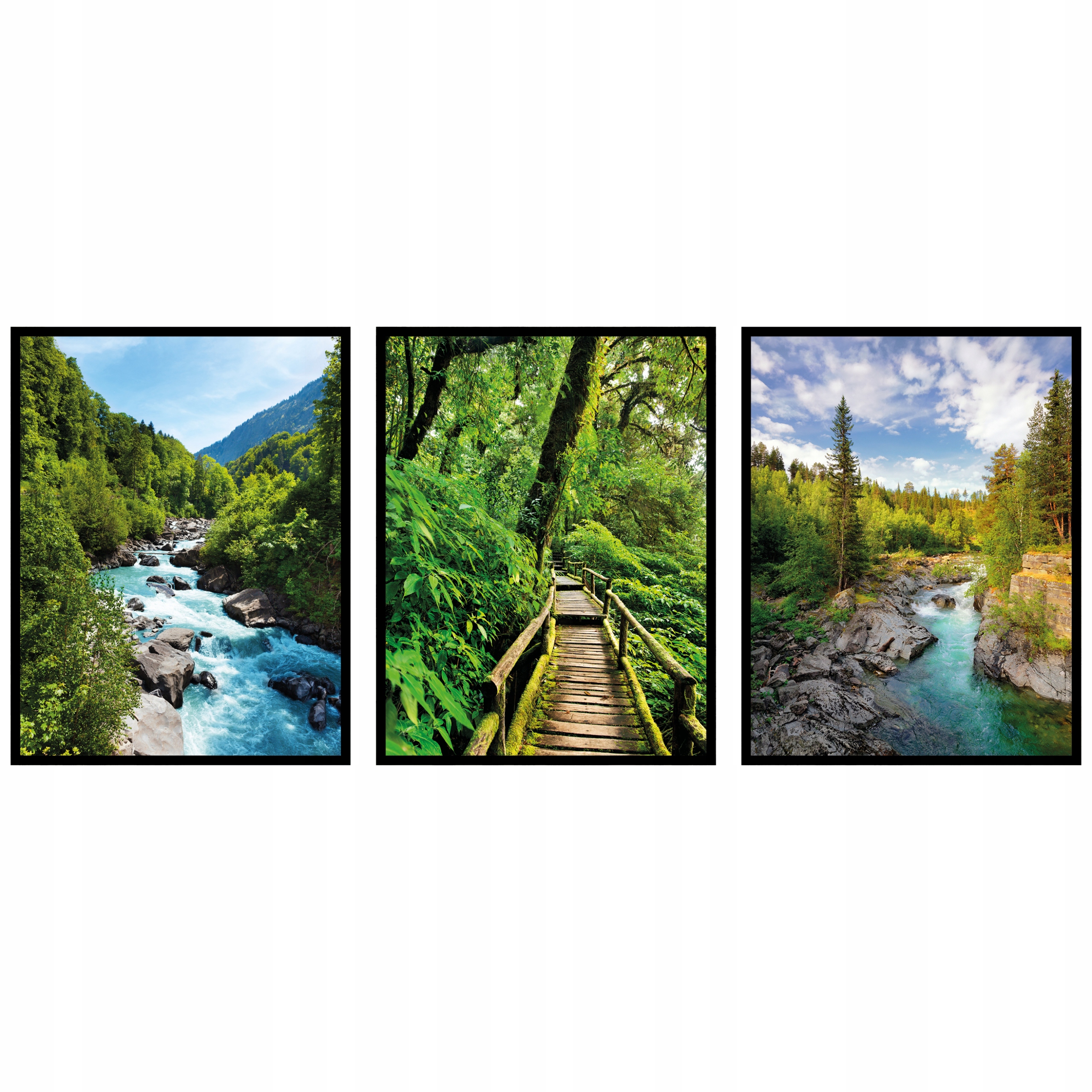 Krajina hory rieka les Plagáty 3ks 60x90cm triptych stromy panoráma hôr