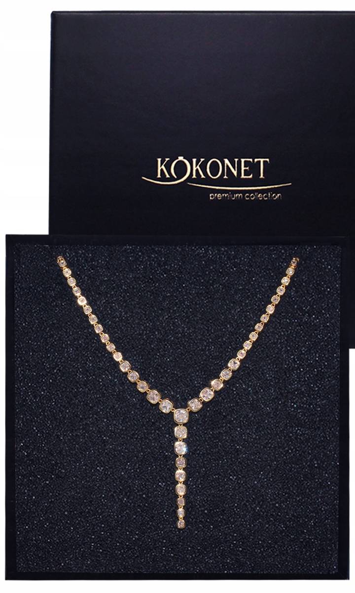 Zlatý náhrdelník V kravata visící zirkony svatební Efektní glam trendy