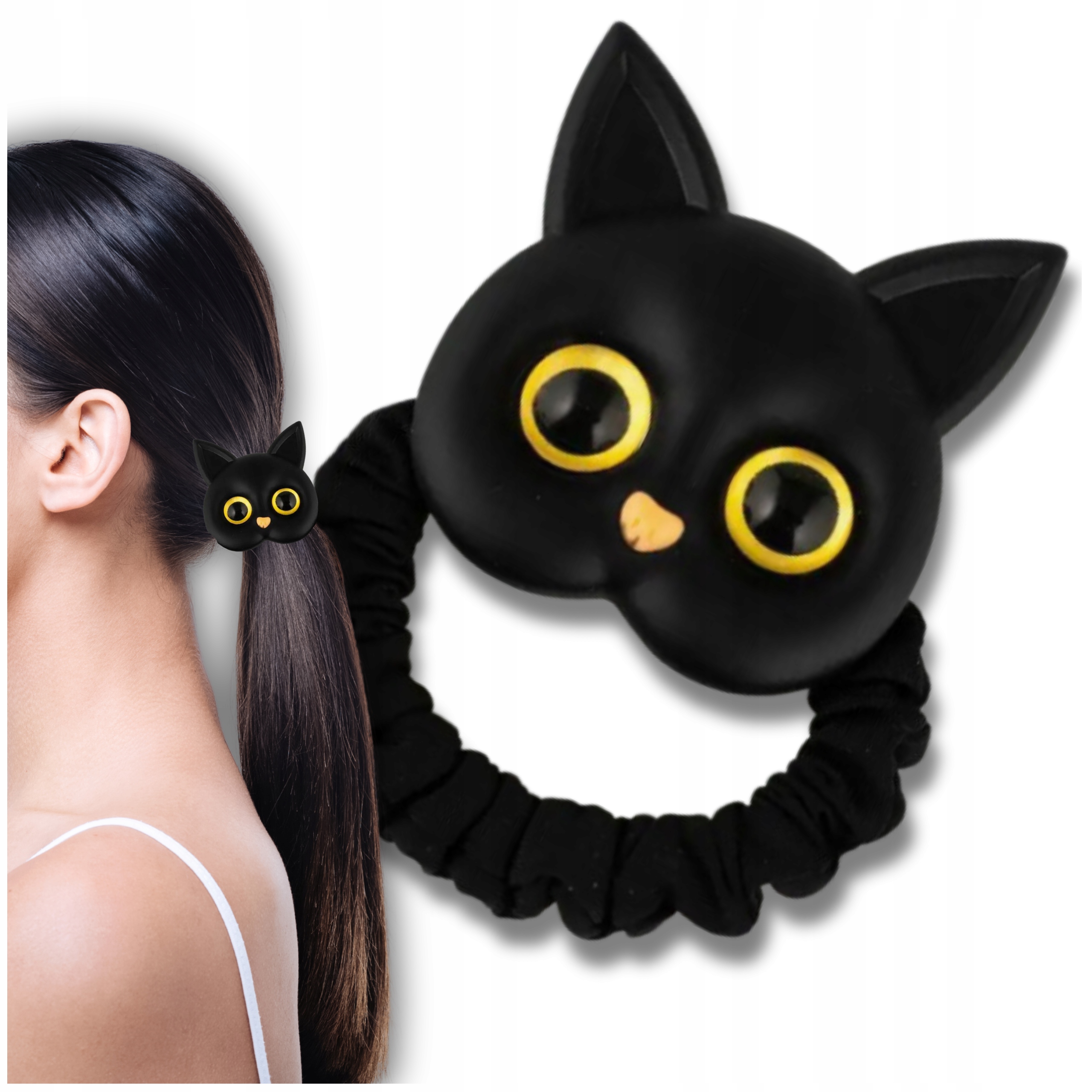 Elastyczna Gumka czarna dla dziewczynki kot kotek frotka do włosów prezent