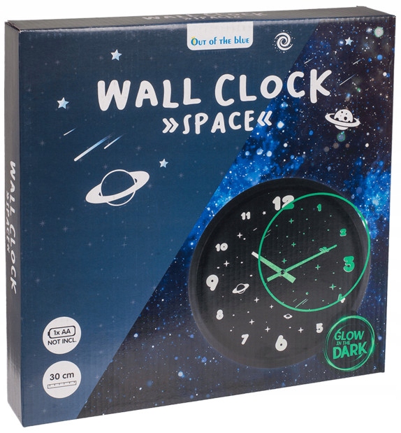 Zegar Ścienny Fluorescencyjny Motyw Kosmosu Świeci w Ciemności Tarcza 29 cm Typ ścienny