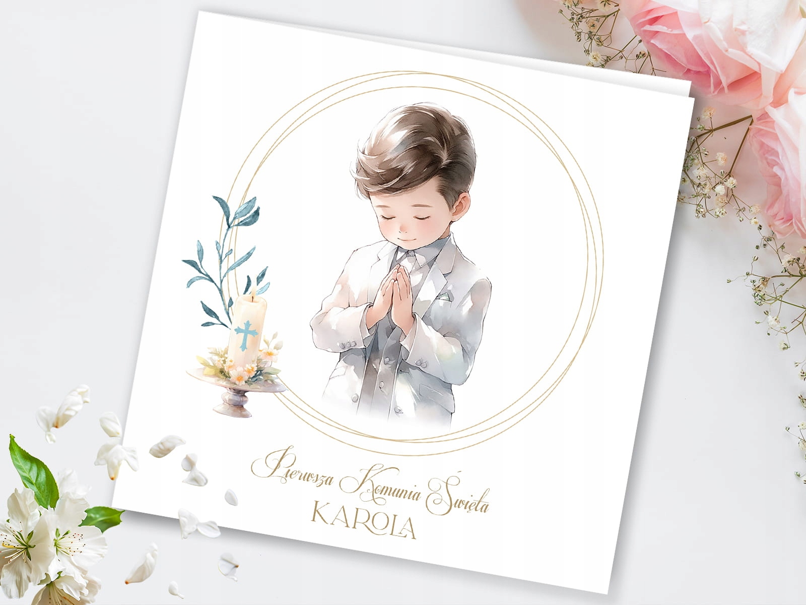 Zaproszenia Komunijne Adam TOPPER GRATIS dla chłopca Koperta HIT Wysokość produktu 14 cm