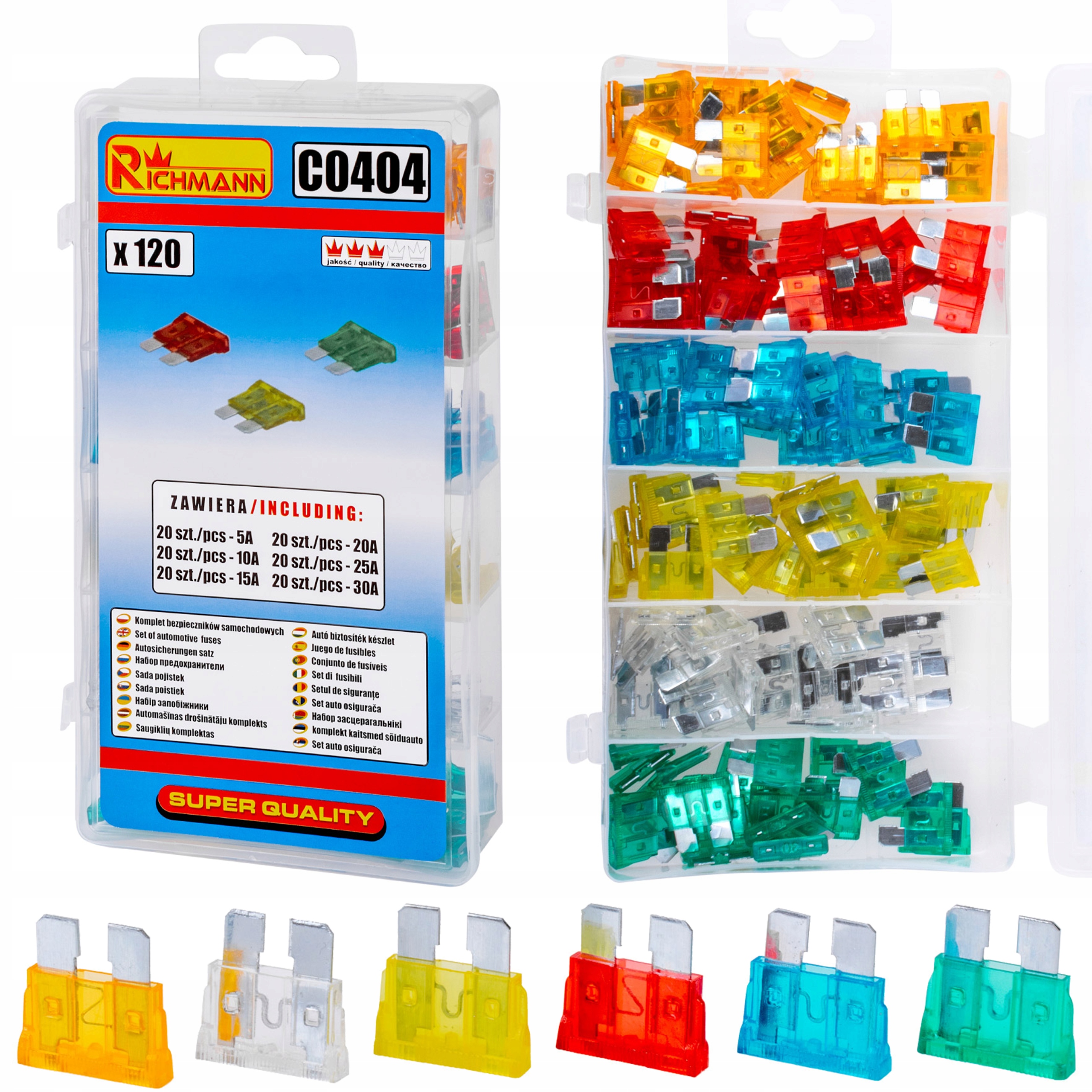 KOMPLET BEZPIECZNIKÓW STANDARD 120 EL. KOLORY MIX