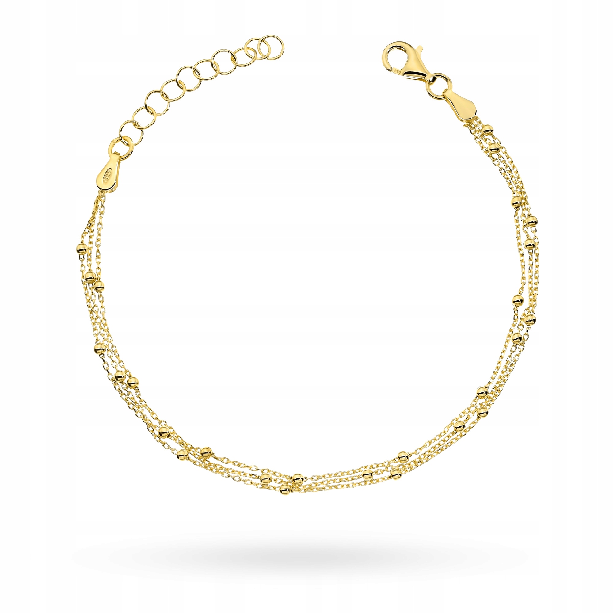 Pozłacana Srebrna Bransoletka Damska pr. 925 Warstwowa z Kulkami