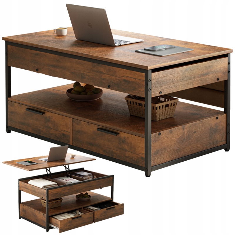Lawa Drevený Kávový Stolík Loft Rozkladacia Zásuvka Do Obývačky Stôl 100 CM