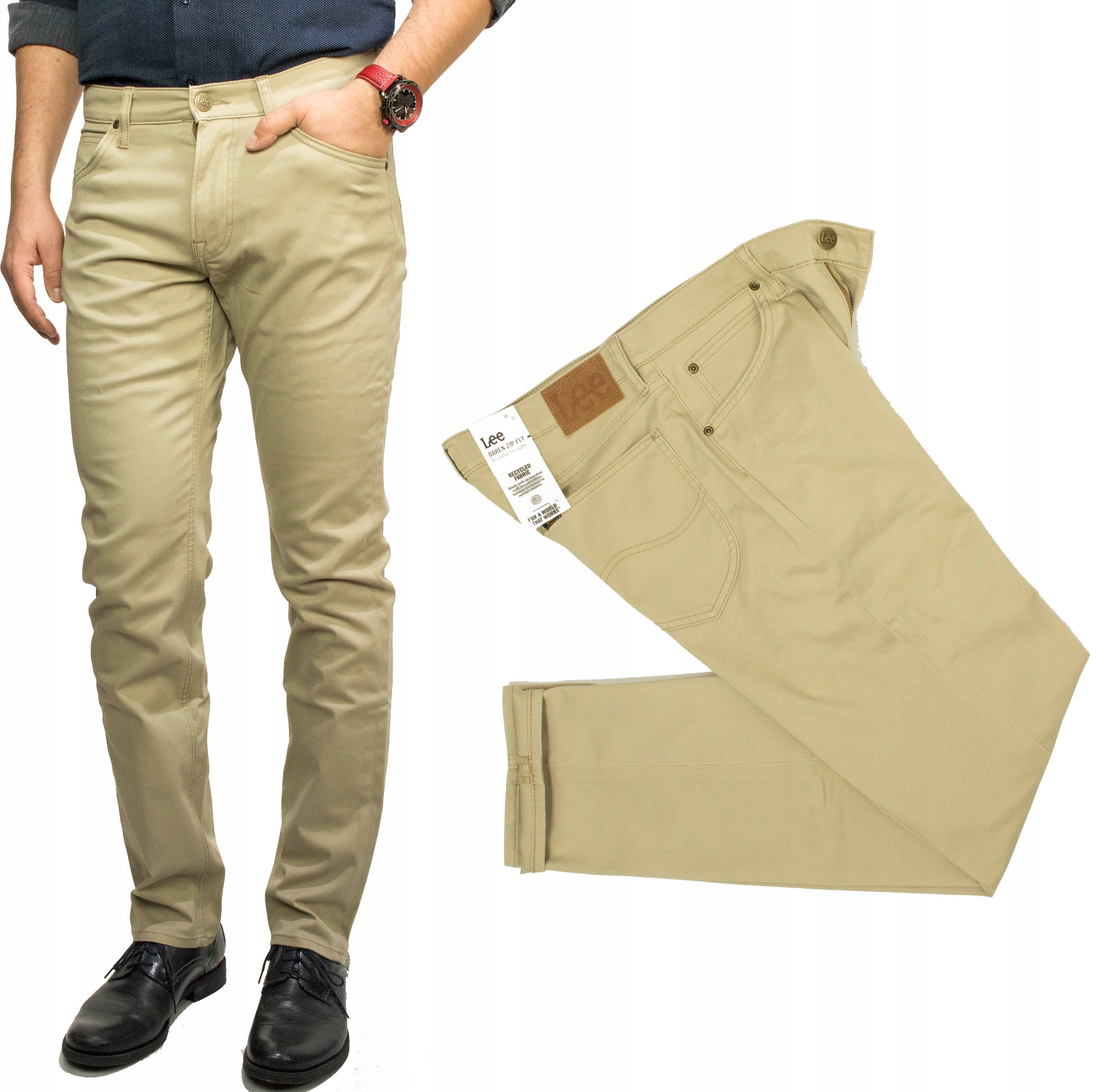 Lee Daren Zip Fly Khaki męskie spodnie Regular Straight W33 L32