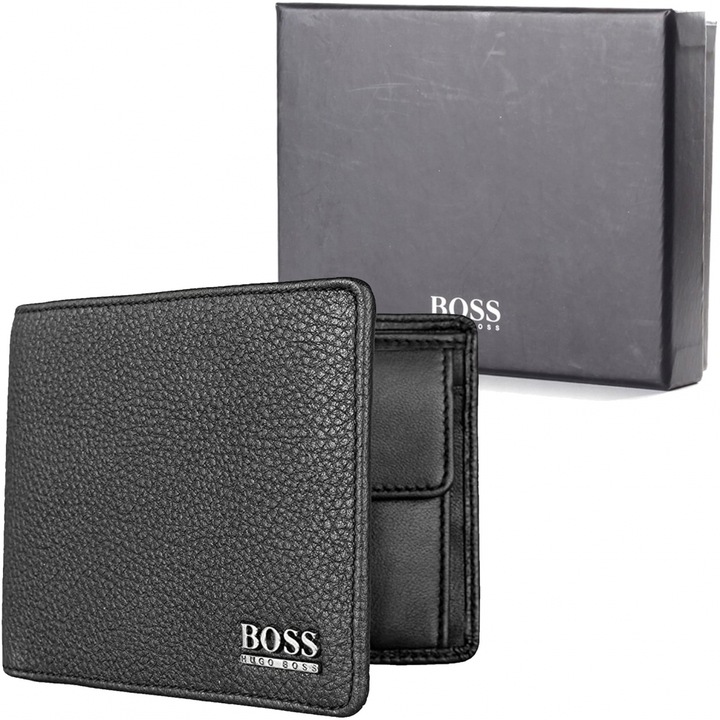 Hugo Boss portfel męski poziomy skóra naturalna czarna bilon 50261708