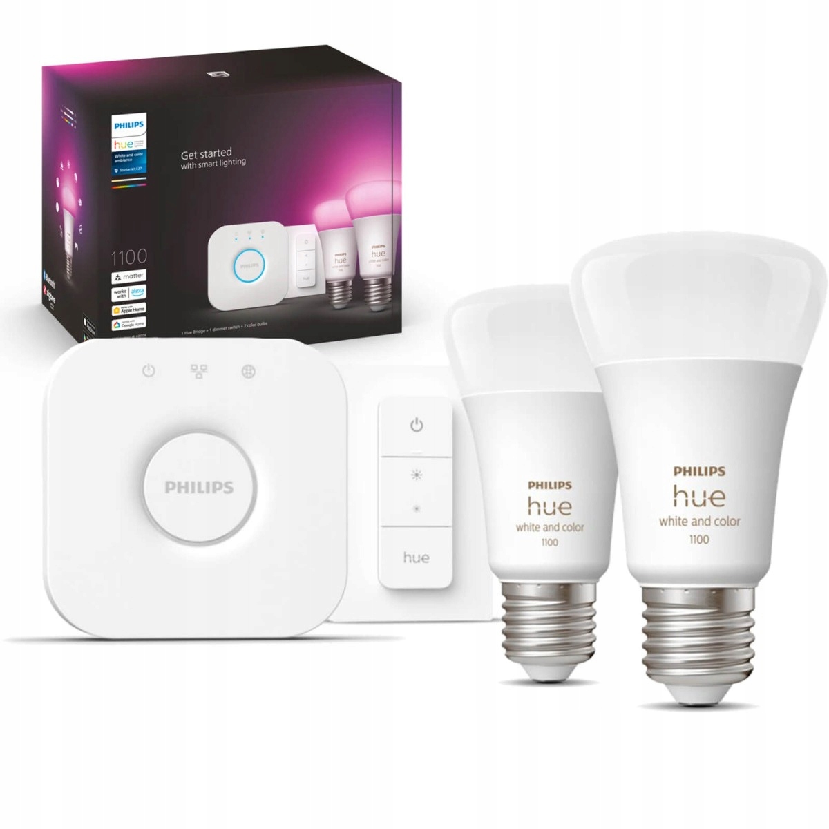 2PAK Led žiarovka E27 A60 9W Cct Rgb Philips Hue mostík digitálny prepínač