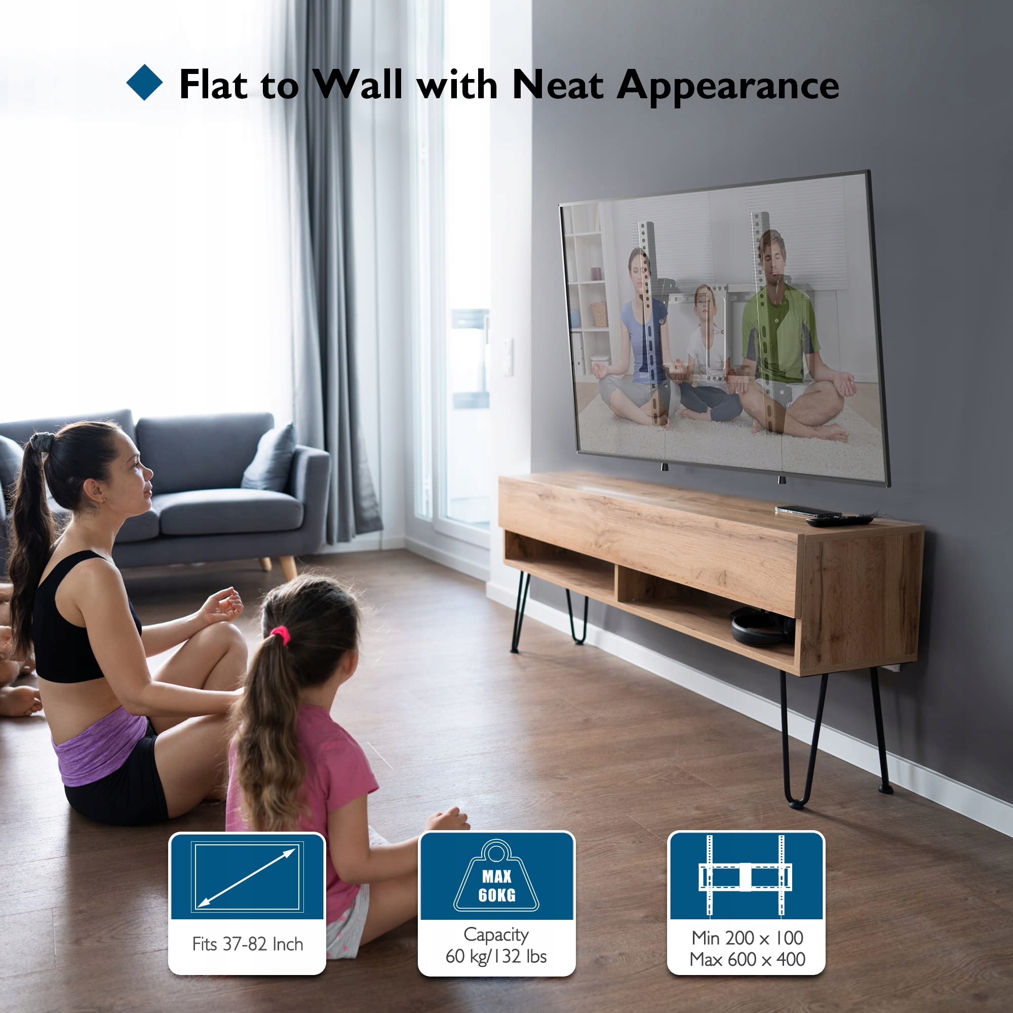 BONTEC Uchwyt TV Nachylany 37-82 Cal LED LCD OLED VESA 600x400 60kg Montaż — miniatura 8