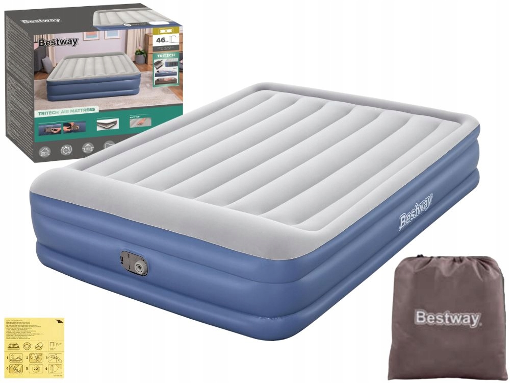 Materac Dmuchany Welurowy Dwuosobowy Łóżko 203x152x46 Bestway 67630 New2025