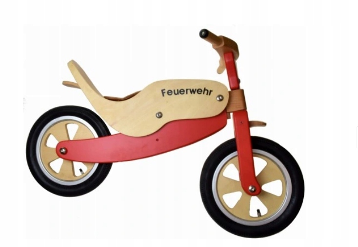 Drewniany rowerek motorek biegowy pompowane koła