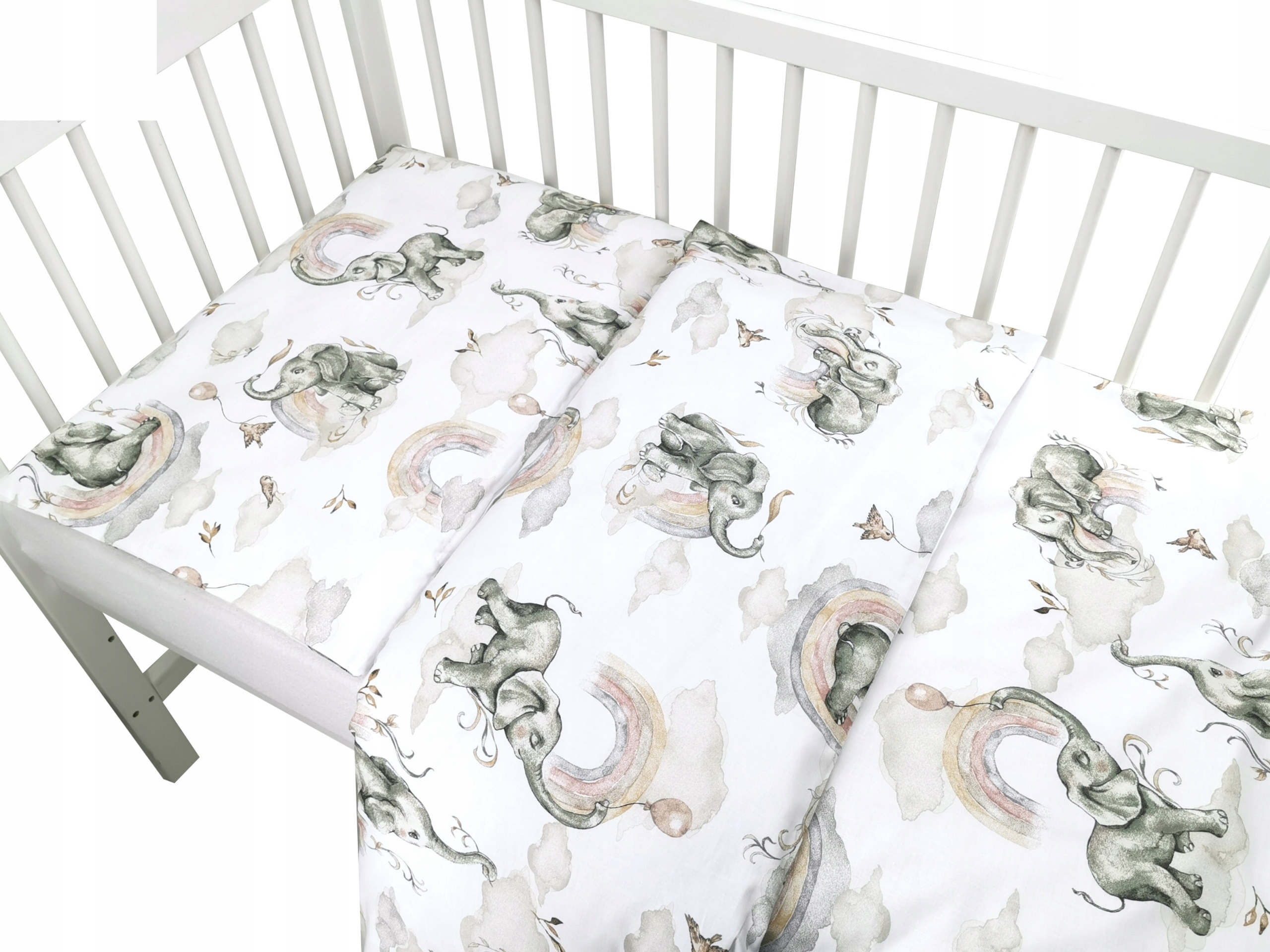 

Pościel dziecięca 2 el. 120x90 Słoń Tęcza Oliwka