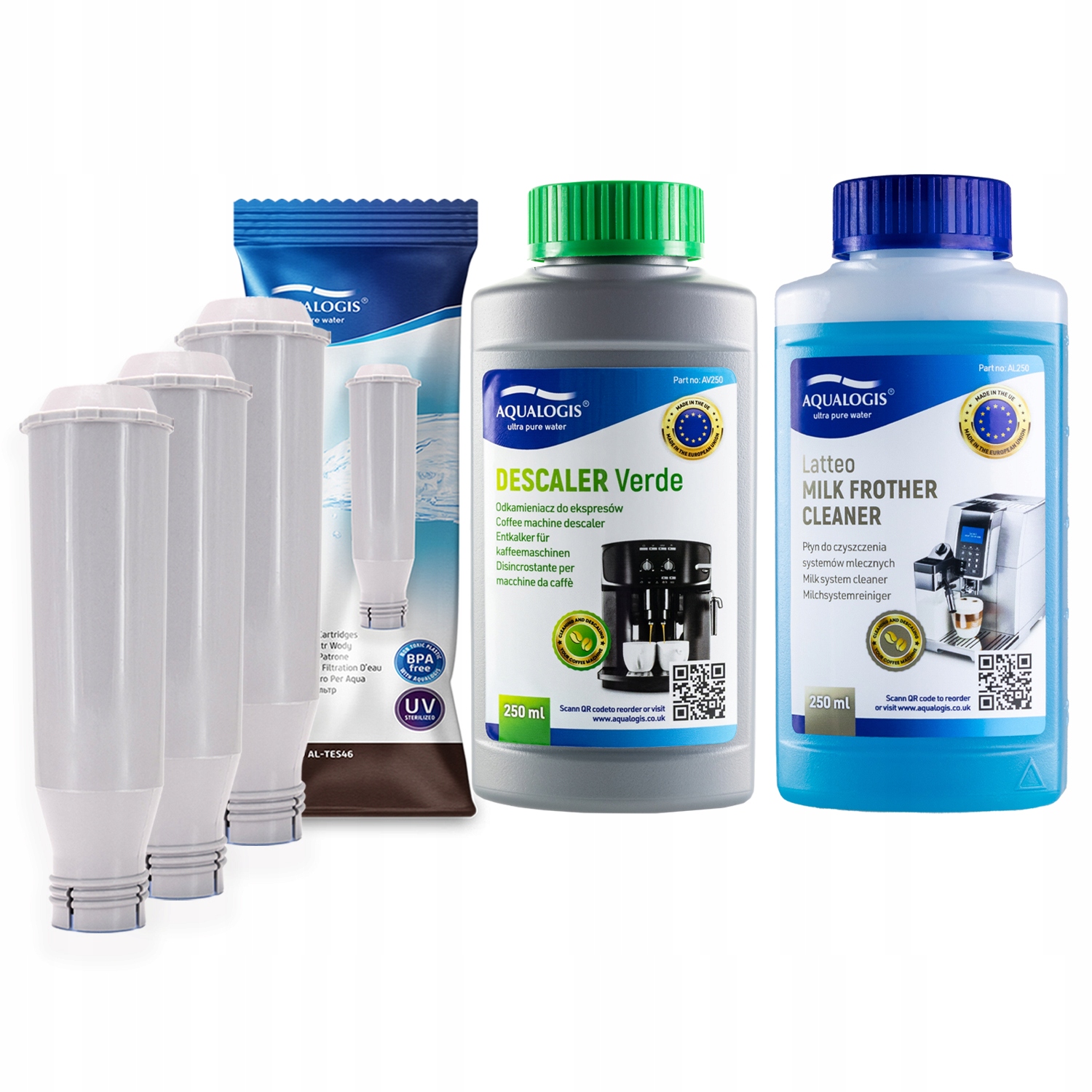 3x Filtr vody AL-TES46 pro kávovar Krups Tekutina Verde 250 ml a Latteo 250 ml