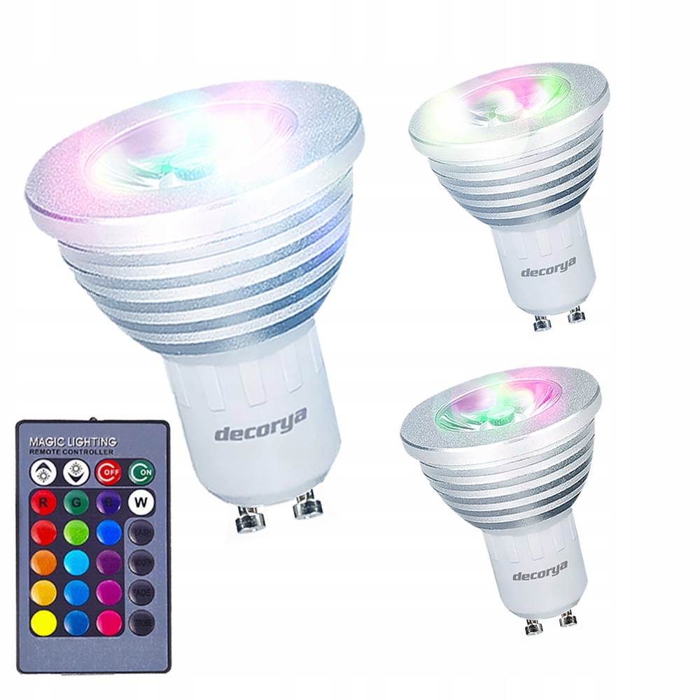 

3X Żarówki Led Rgb Kolorowe GU10+PILOT