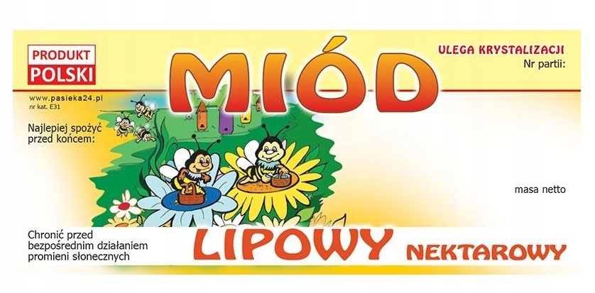 

Etykieta na miód Lipowy 100szt etykiety Rysunkowe