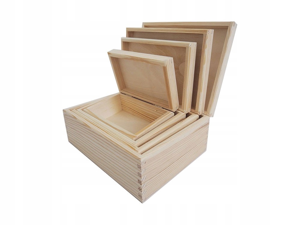 PUDEŁKA DREWNIANE PROSTOKĄTNE 4 SZT RÓŻNE WYMIARY