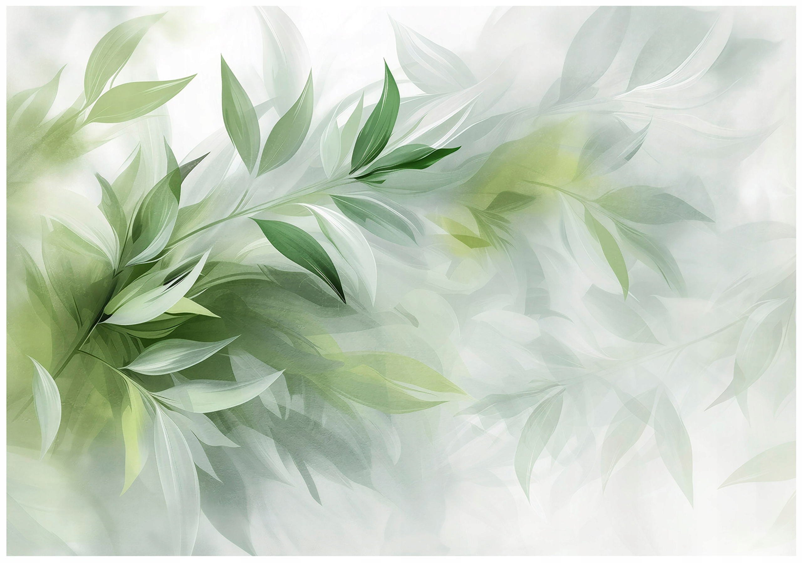 Vinylová Tapeta Na Flizelině Listy Abstrakce Zelená Bílá Boho 312x219