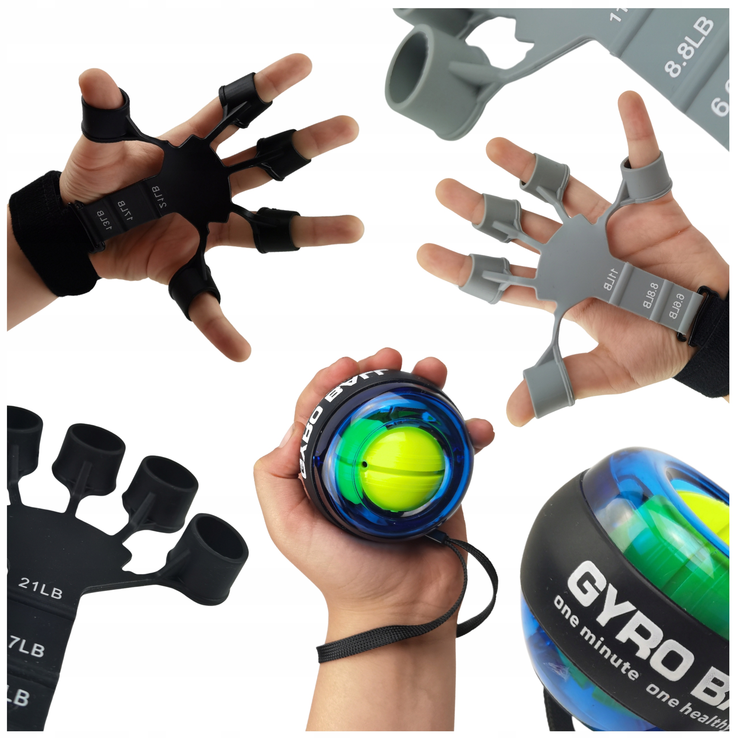 POWERBALL CLASSIC KULA ŻYROSKOPOWA 2x FINGER GRIPPER DO ĆWICZEŃ NADGARSTKA