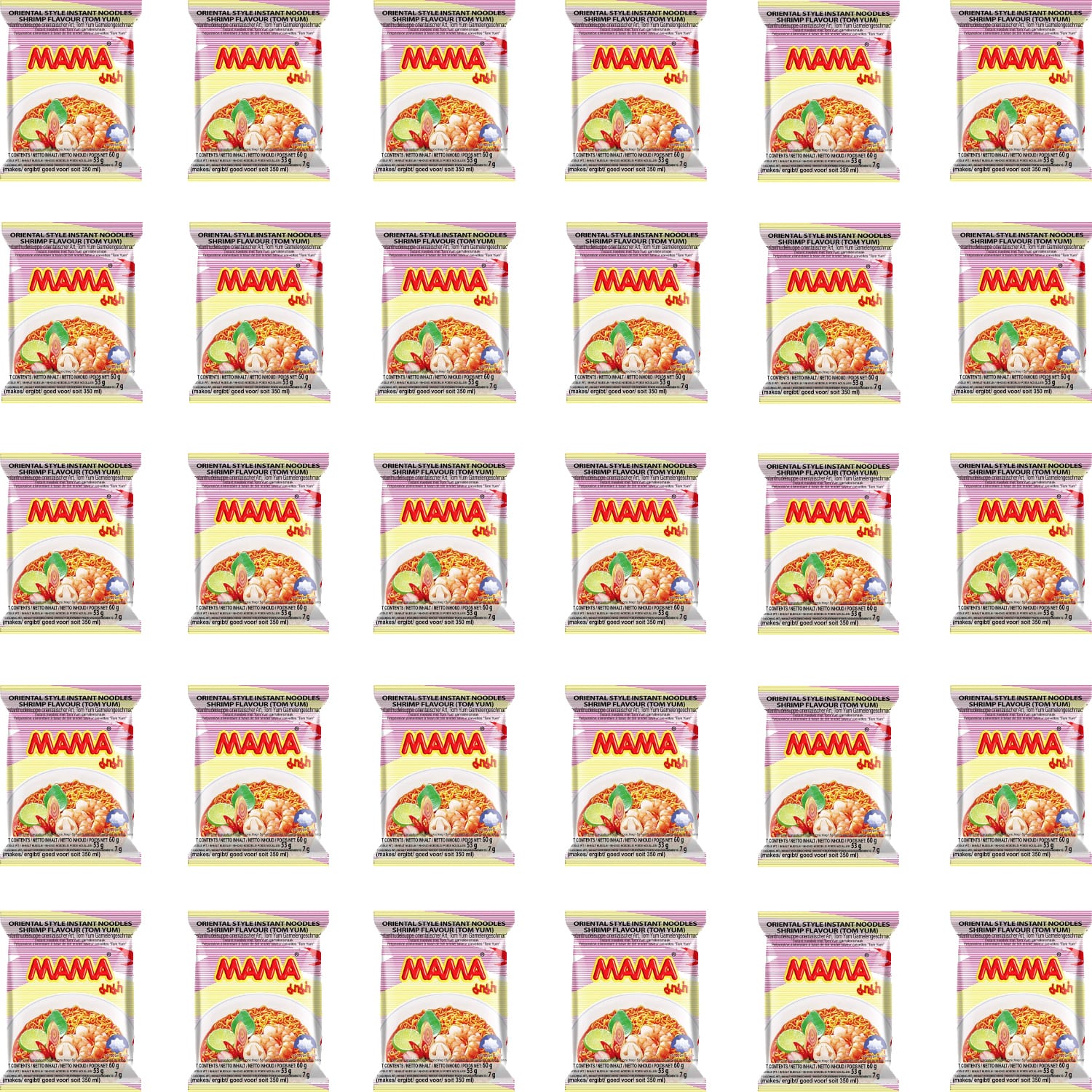 Karton Tajska Zupka Błyskawiczna Makaron Krewetkowa Tom Yum Hot 30x60g Mama