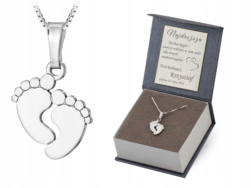 Stříbrná Sada ryzost 925 Řetízek 42 cm a Přívěsek pro maminčiny nohy Gravírování