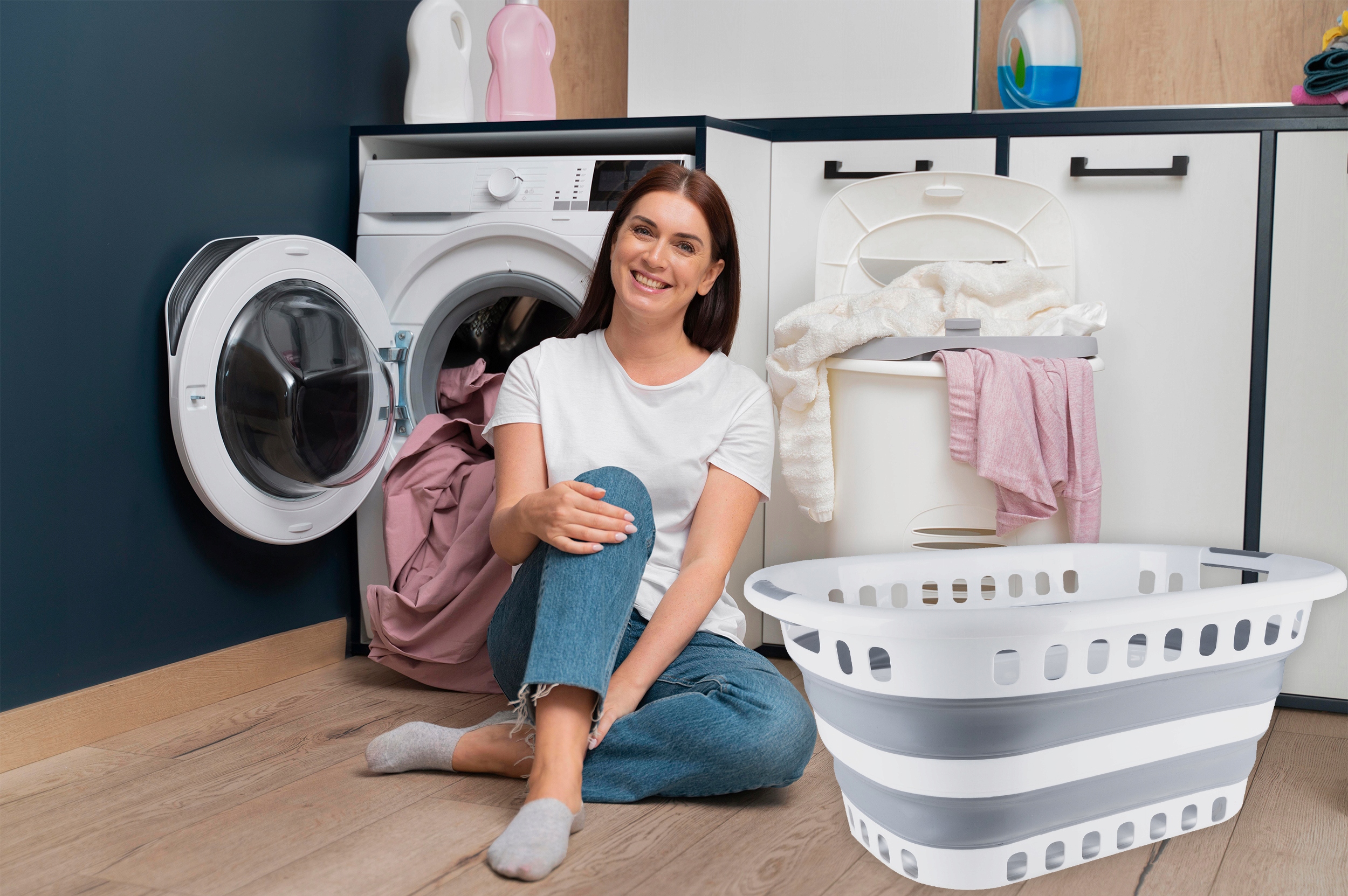 DUŻY KOSZ NA PRANIE MISKA SKŁADANA SILIKONOWA Kształt prostokątny