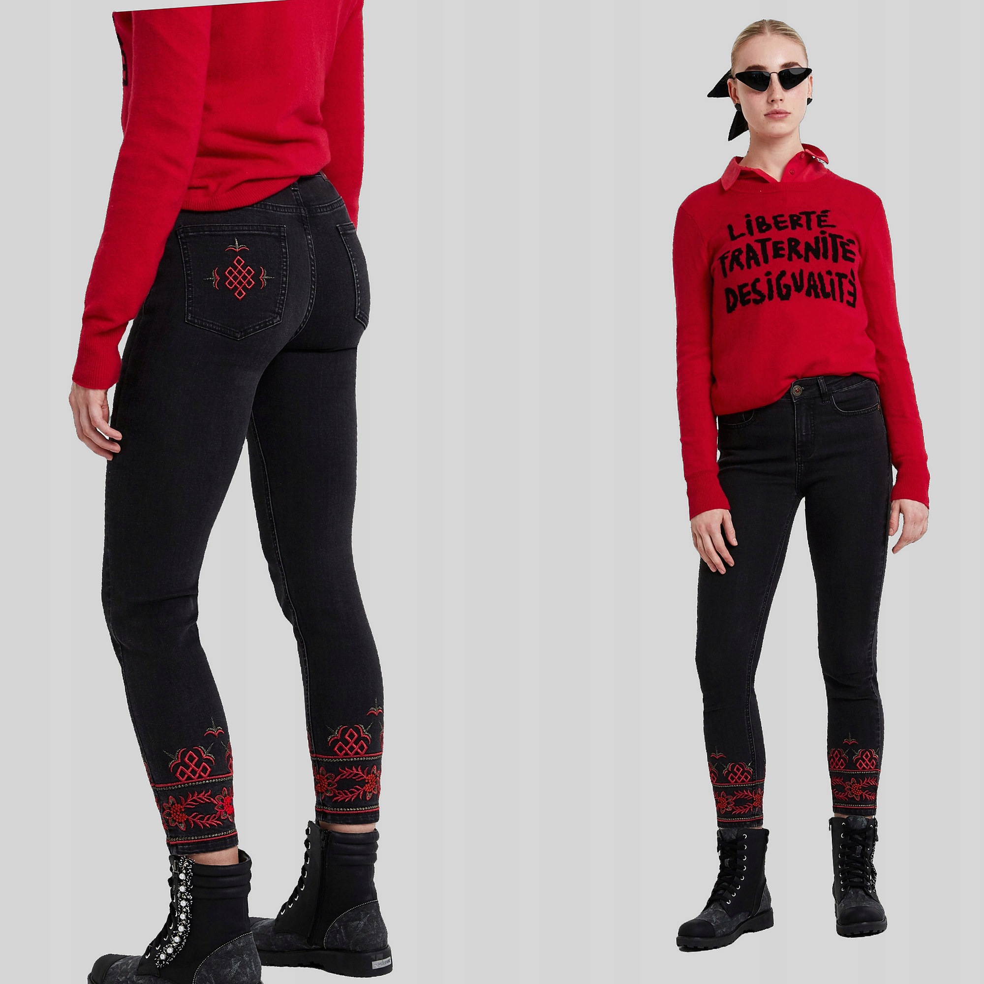 Džíny Skinny s výšivkami Casual černé 24 Desigual