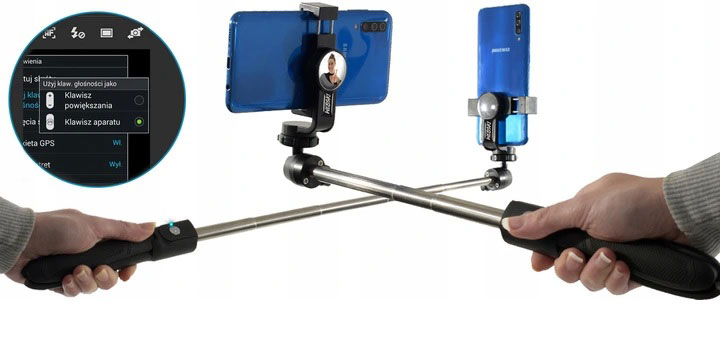 KIJ SELFIE DO ROBIENIA ZDJEĆ BLUETOOTH do SAMSUNG A52 /A53 /A54 S23 / S24 Cechy dodatkowe funkcja statywu regulacja długości regulacja kąta nachylenia spust migawki