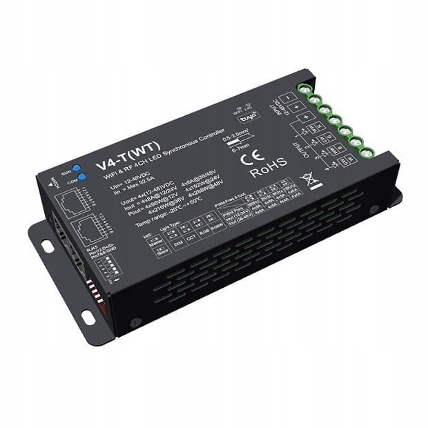 4-kanałowy sterownik Wi-Fi (Tuya) Led 32.5A 12-48VDC DMX512 (RJ45)