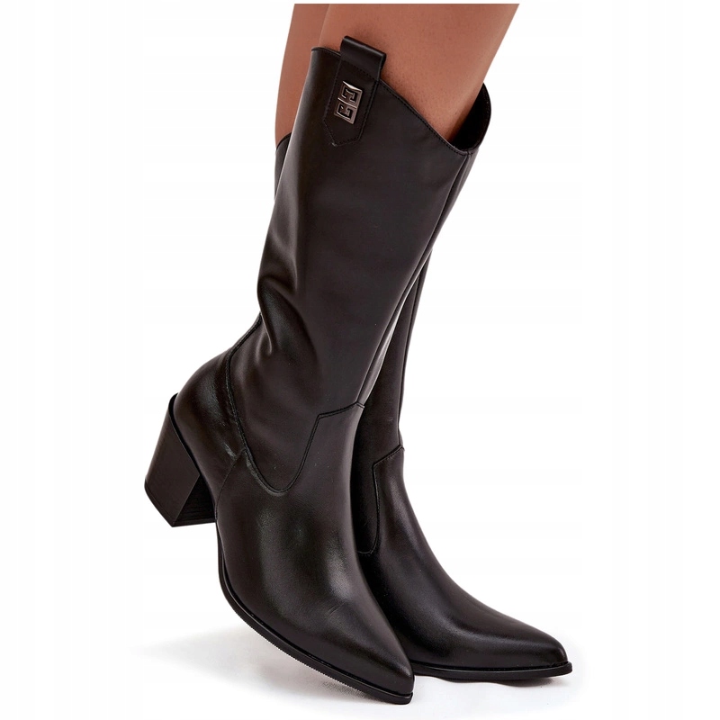 Kozačky Kovbojské Boty Přírodní Kůže Podpatek Zateplené Zazoo 70155 Černé 40