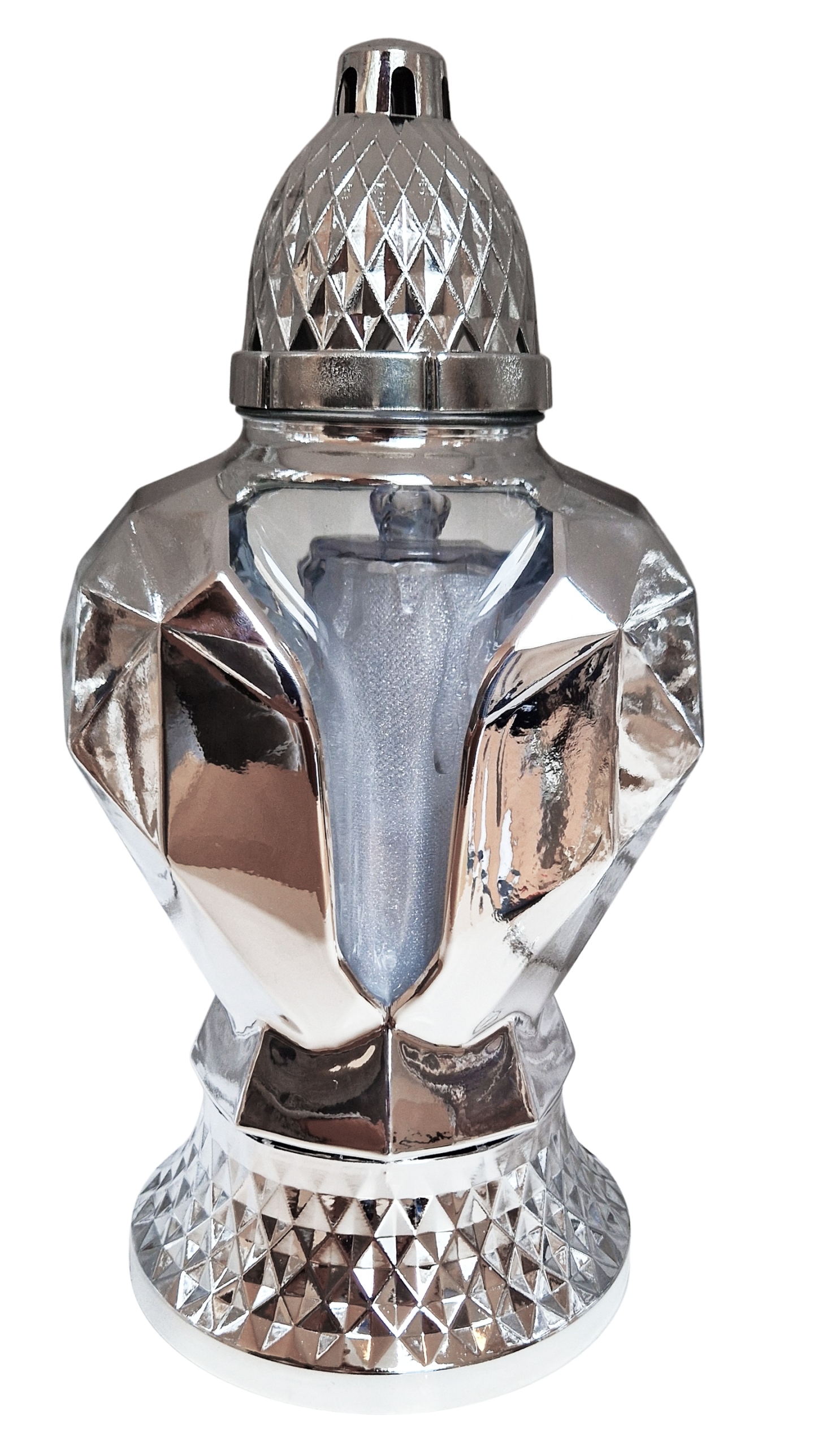 Znicz z efektem lustra Srebrny 30 cm + wkład elektryczny, zestaw