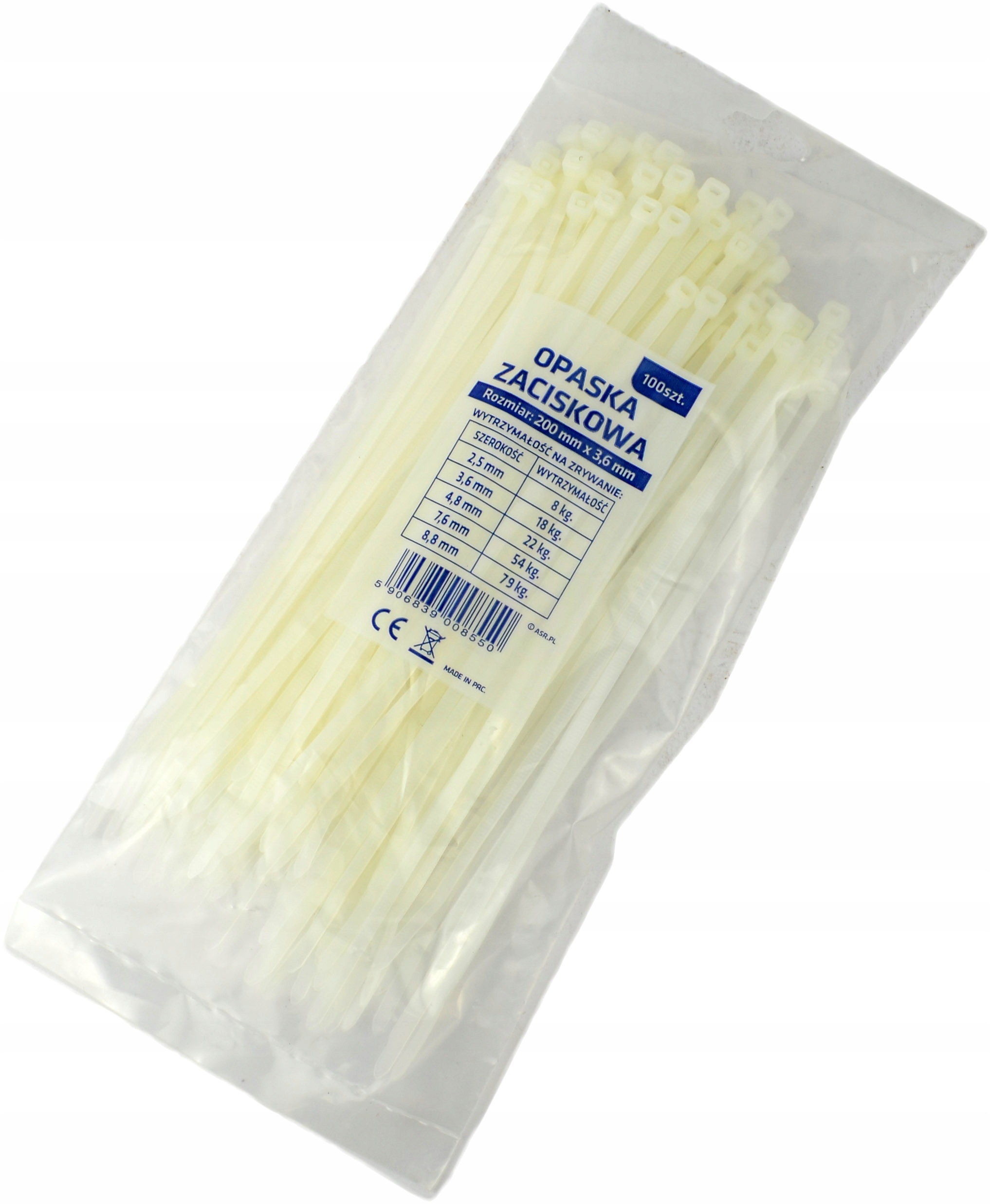 

Opaski zaciskowe do mat 200x3,6mm 100szt Białe