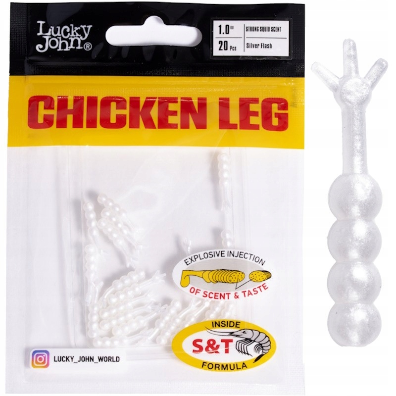 Guma Przynęta Lucky John Chicken Leg 1.0'' 2.54cm 026 Pearl 20szt Pstrągowa