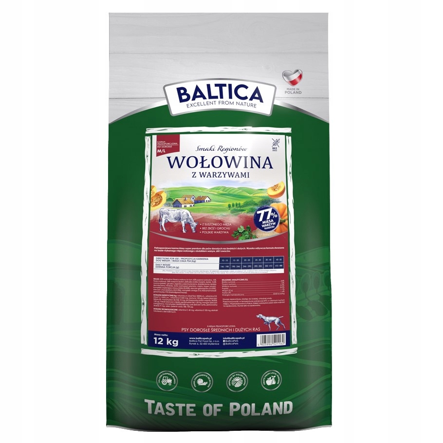 Levně Baltica Adult Hovězí zelenina M/L 12 kg Bezobilné suché Krmivo pro psy