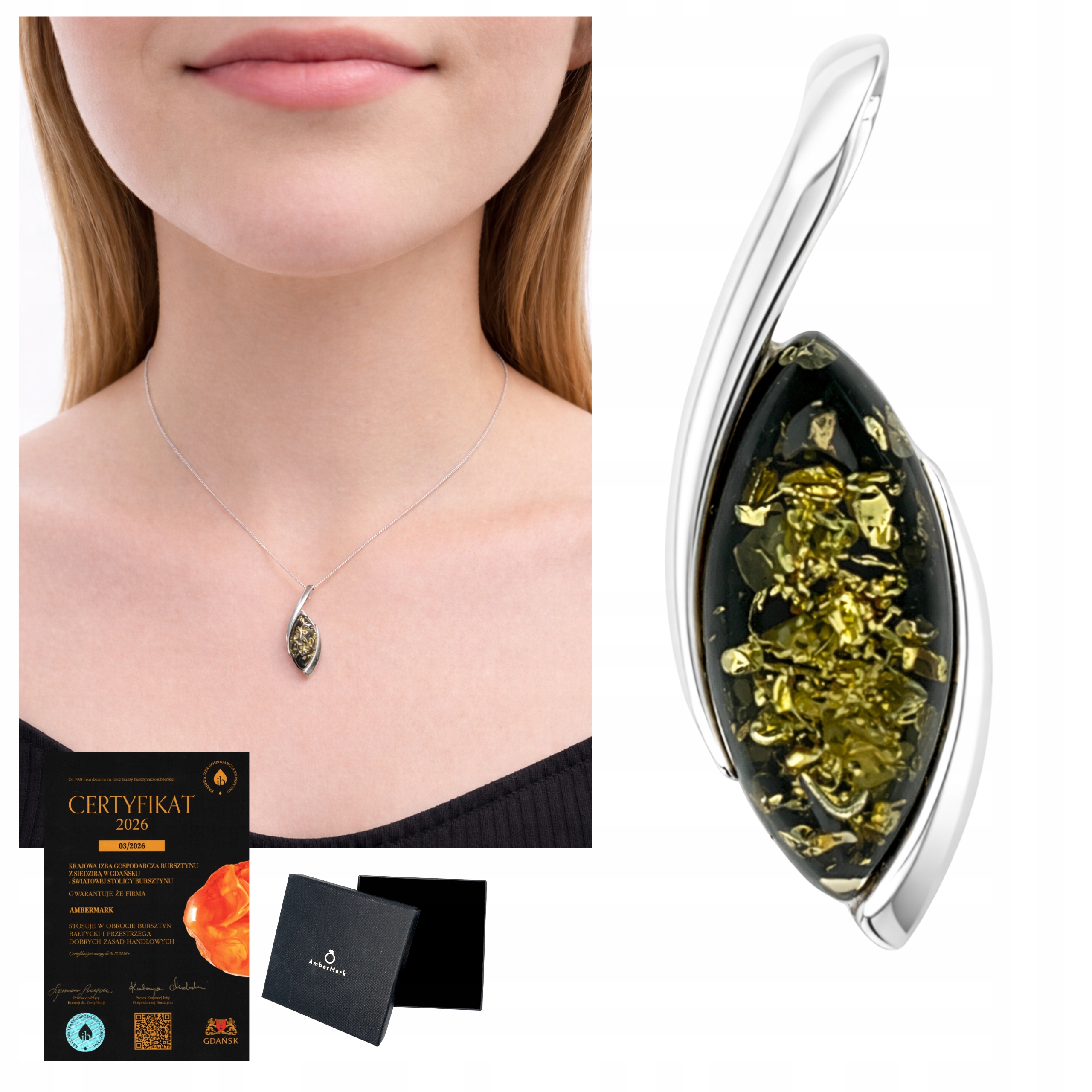 Markýza s přívěskem a baltským jantarem, stříbrný přívěsek stříbro