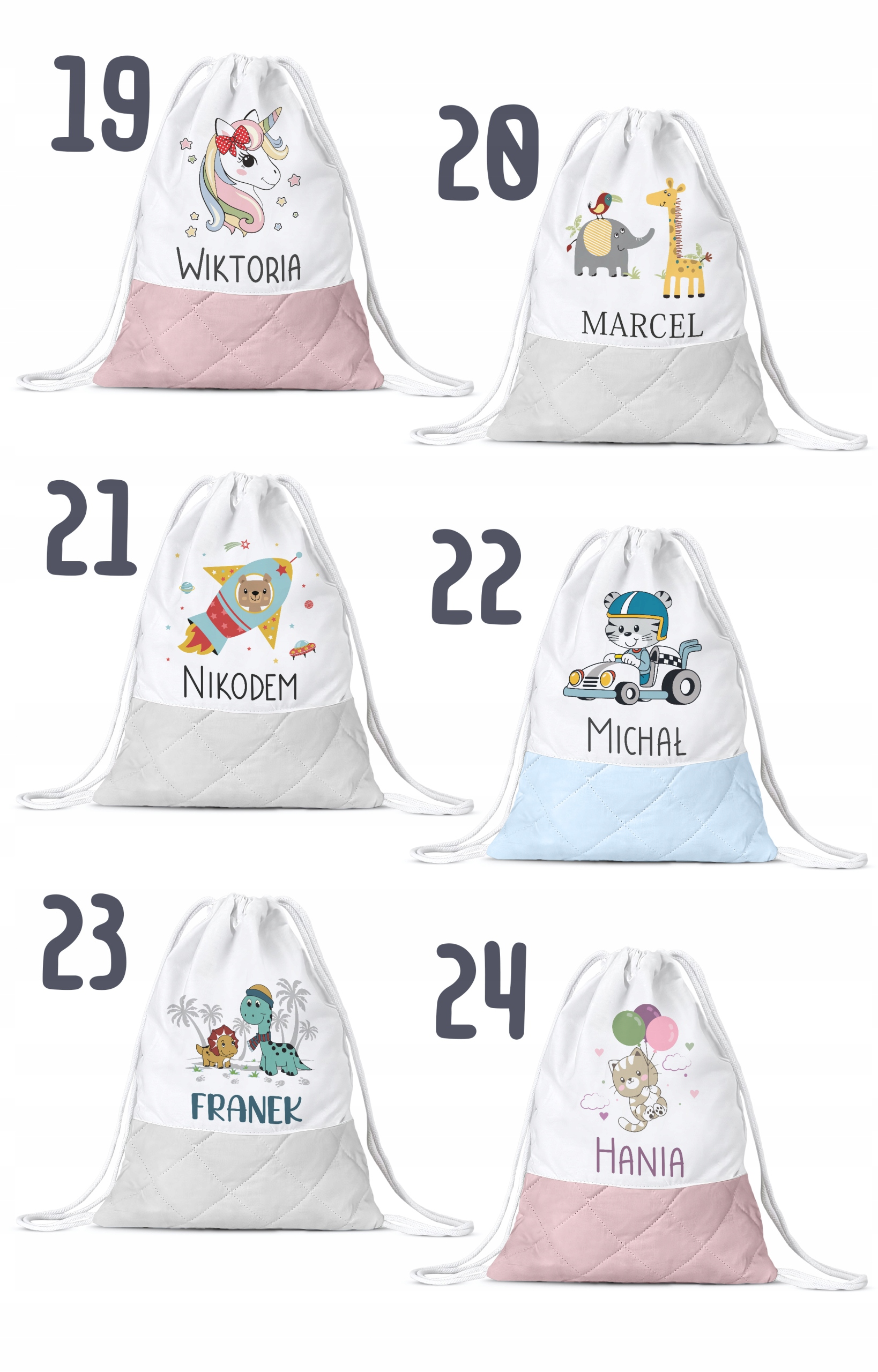 WOREK PLECAK DLA DZIECI WORECZEK Z IMIENIEM DO PRZEDSZKOLA ŻŁOBKA Z PĘTELKĄ Liczba kieszeni 1